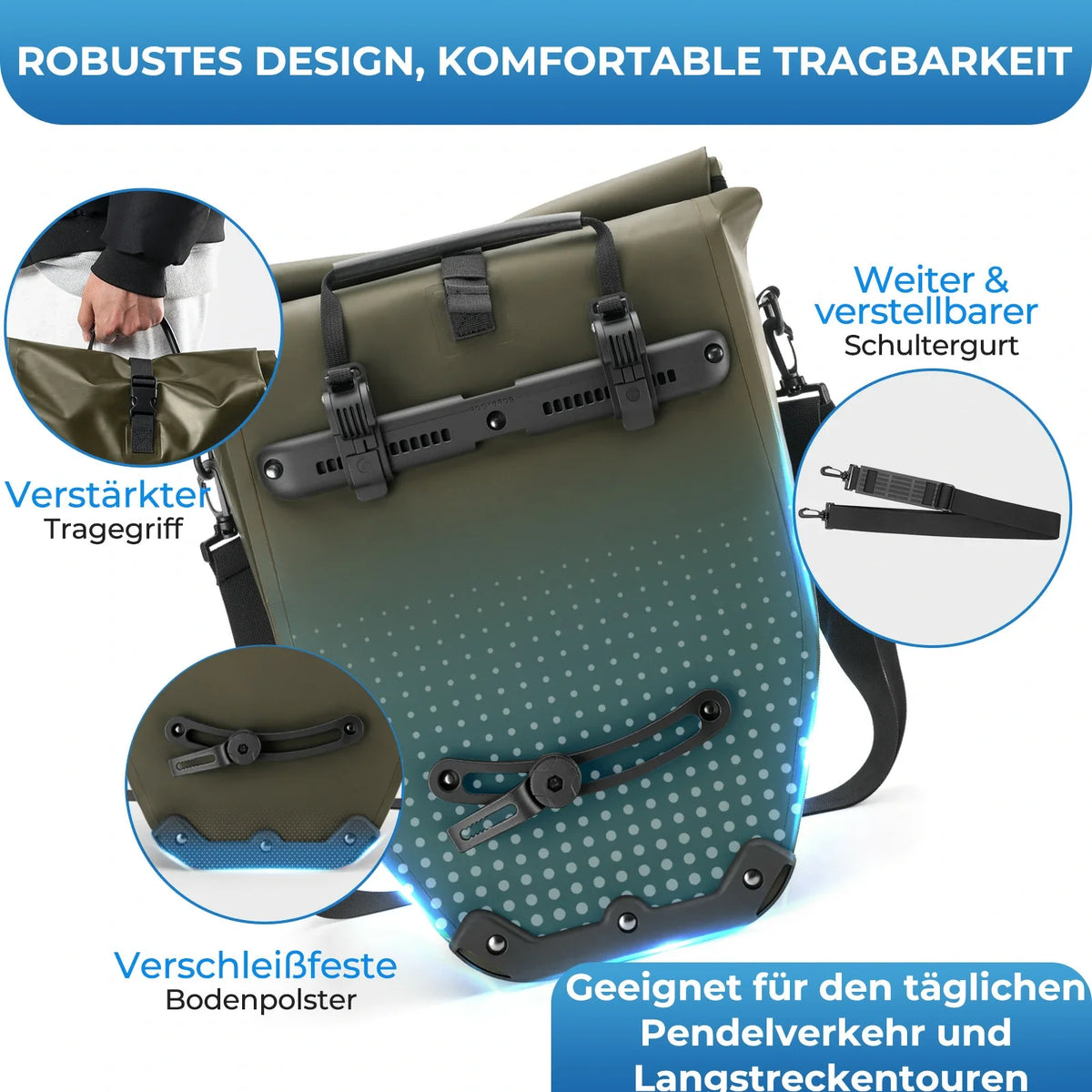ROCKBROS 15L-20L Bolsa de parrilla para bicicleta 3 en 1