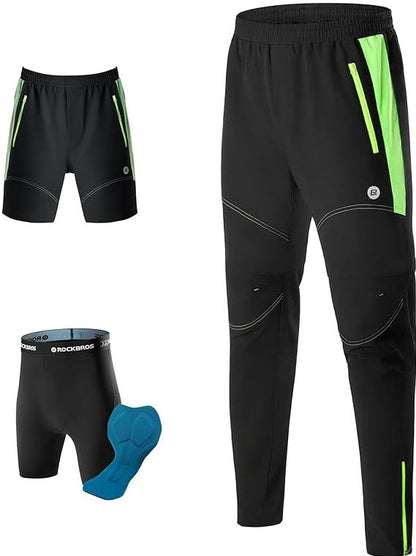 ROCKBROS Pantalones de ciclismo de doble capa, pantalones deportivos extraíbles, pantalones largos de ciclismo con acolchado de asiento, pantalones de bicicleta acolchados, para hombre, transpirables, para bicicleta de carretera MTB