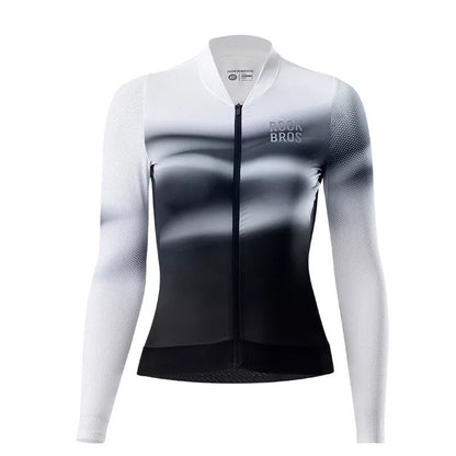 ROCKBROS Maillot de ciclismo para mujer de manga larga de color degradado MTB Ciclismo Jersey transpirable