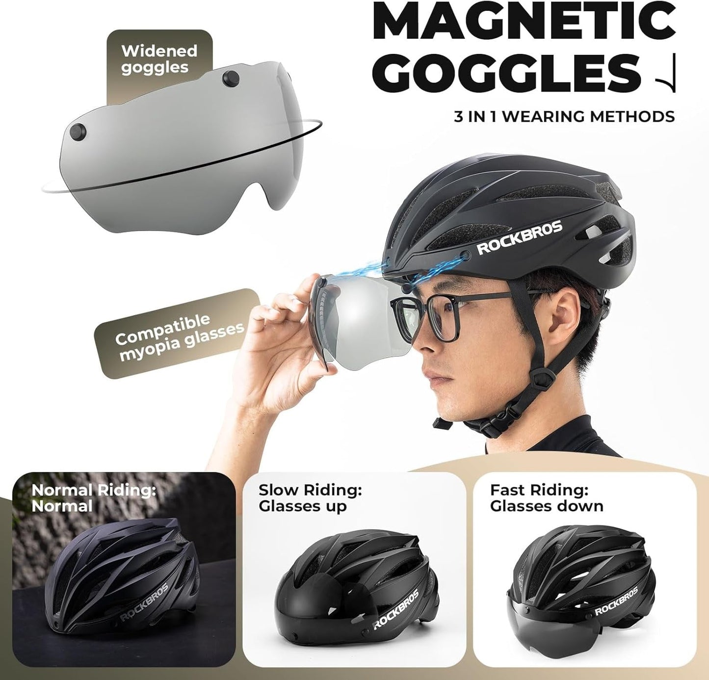 ROCKBROS Casco de bicicleta para adultos con visera magnética extraíble transpirable ajustable para hombres y mujeres 58-62 cm