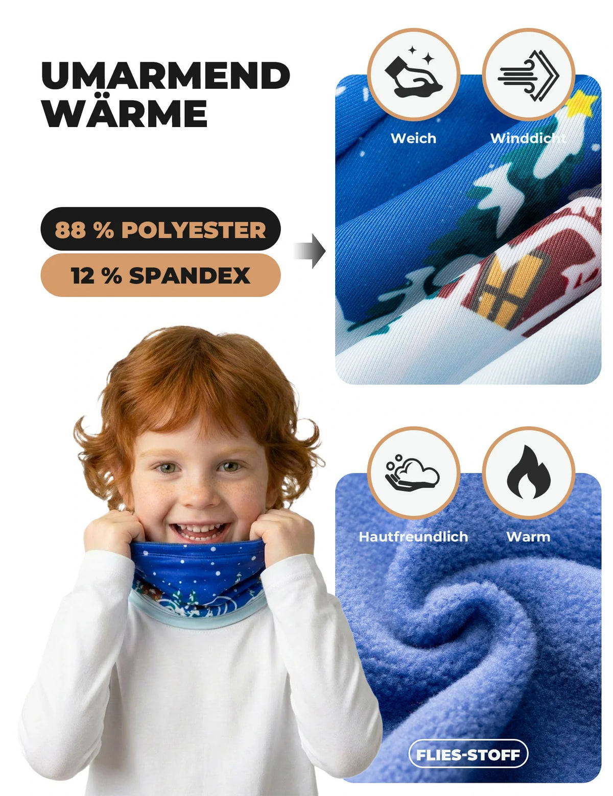 ROCKBROS 2-en-1 Pañuelo de Cuello Infantil & Gorro Doble Buff para el Cuello Calentito Multifuncional