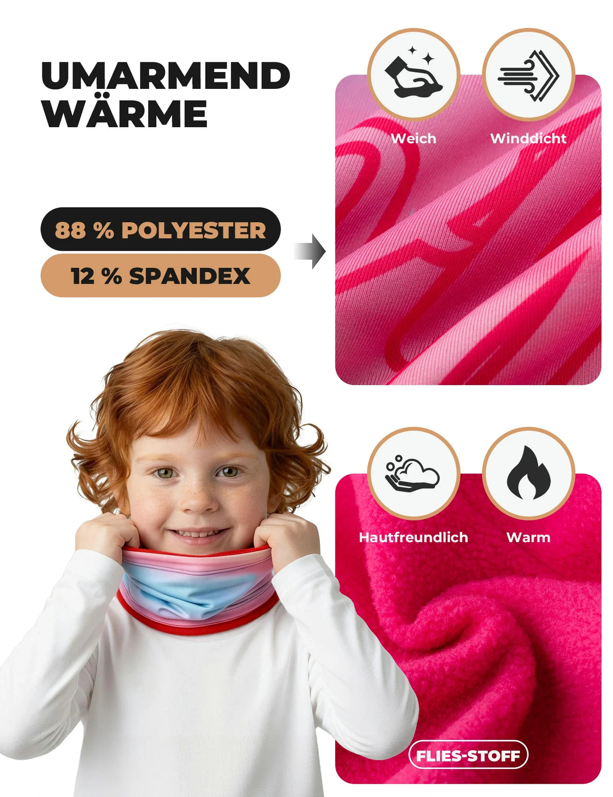ROCKBROS 2-en-1 Pañuelo de Cuello Infantil & Gorro Doble Buff para el Cuello Calentito Multifuncional