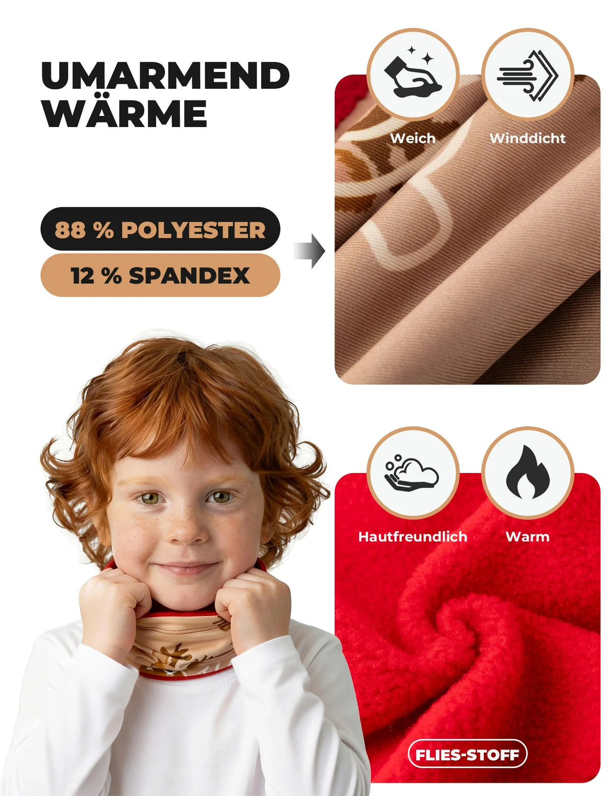 ROCKBROS 2-en-1 Pañuelo de Cuello Infantil & Gorro Doble Buff para el Cuello Calentito Multifuncional