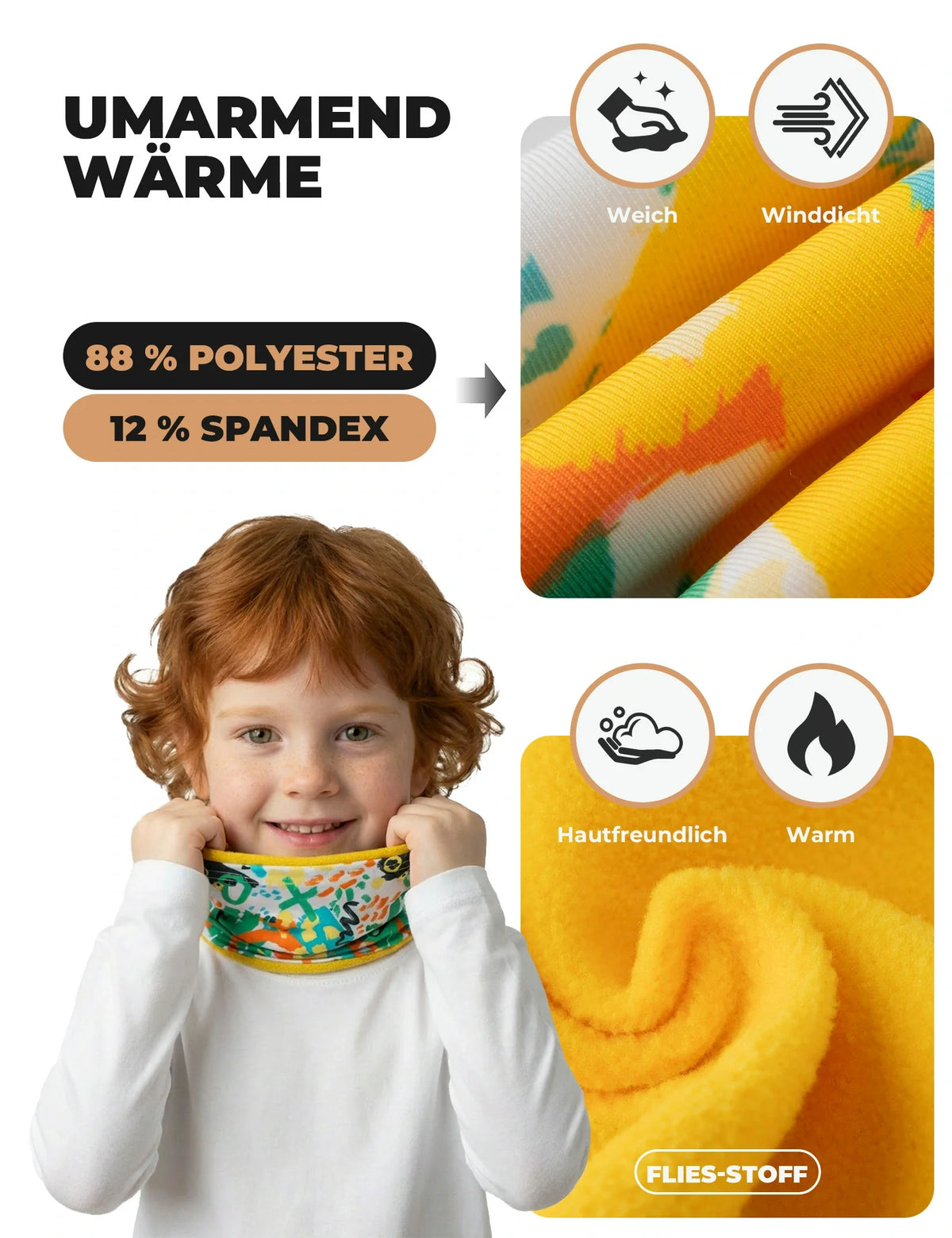 ROCKBROS 2-en-1 Pañuelo de Cuello Infantil & Gorro Doble Buff para el Cuello Calentito Multifuncional