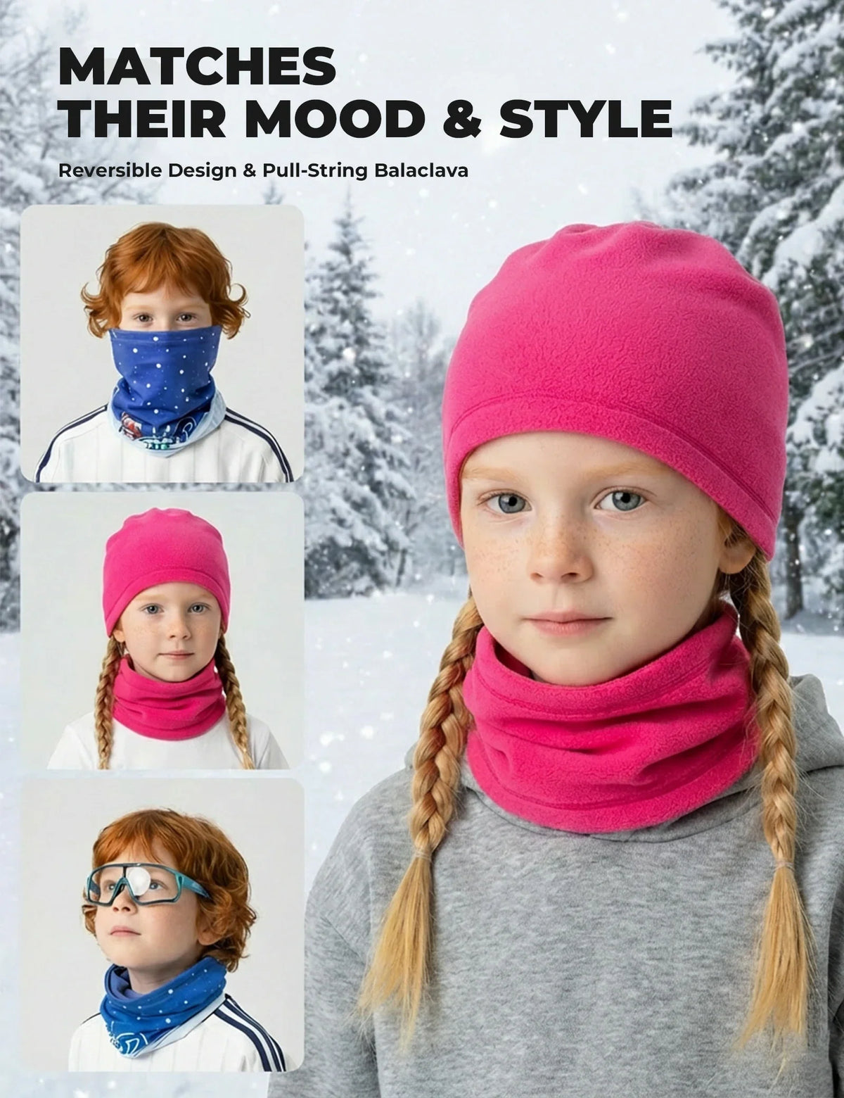 ROCKBROS 2-en-1 Pañuelo de Cuello Infantil & Gorro Doble Buff para el Cuello Calentito Multifuncional