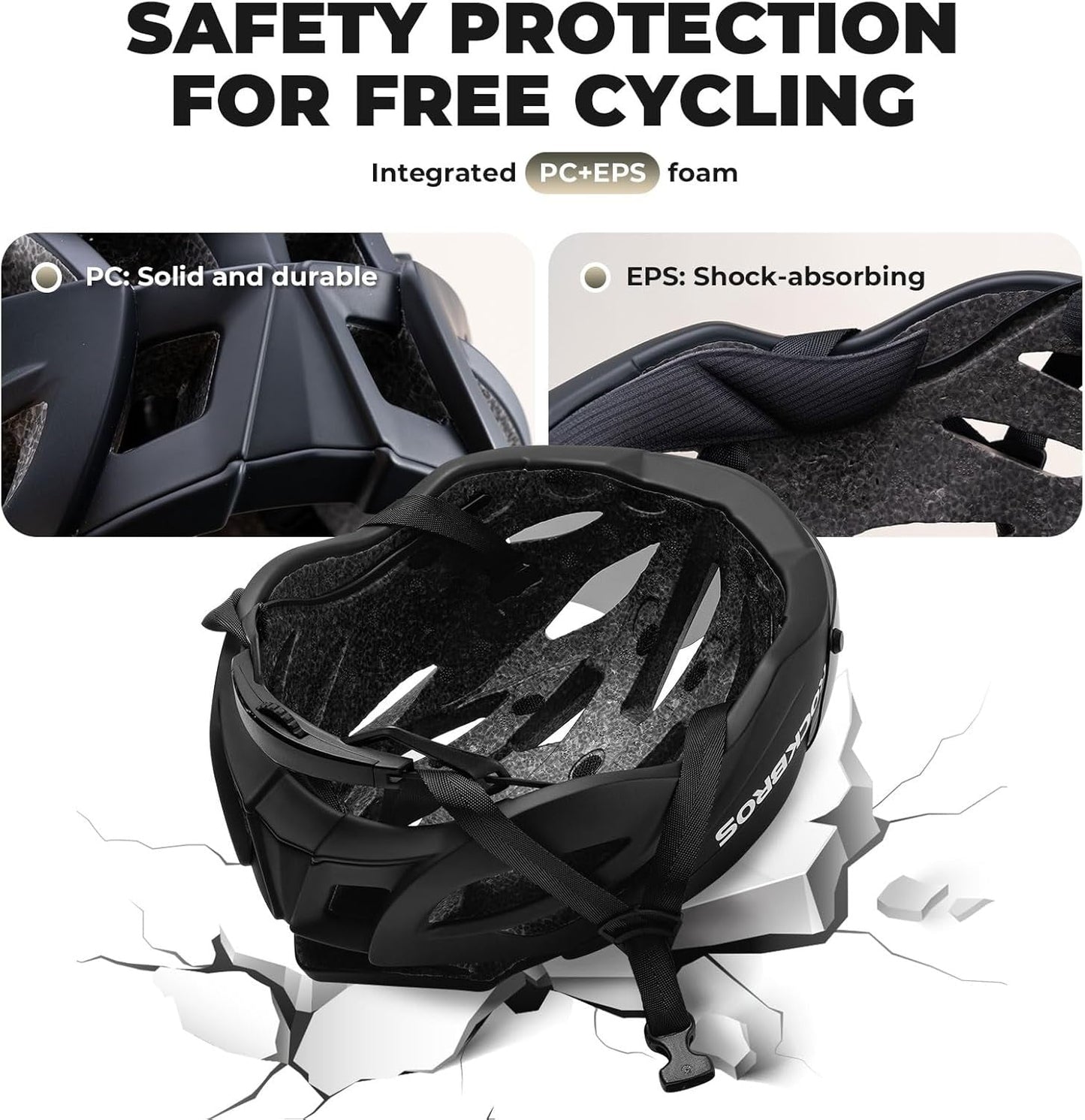 ROCKBROS Casco de bicicleta para adultos con visera magnética extraíble transpirable ajustable para hombres y mujeres 58-62 cm