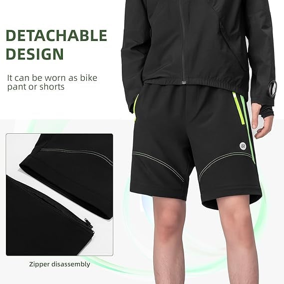 ROCKBROS Pantalones de ciclismo de doble capa, pantalones deportivos extraíbles, pantalones largos de ciclismo con acolchado de asiento, pantalones de bicicleta acolchados, para hombre, transpirables, para bicicleta de carretera MTB