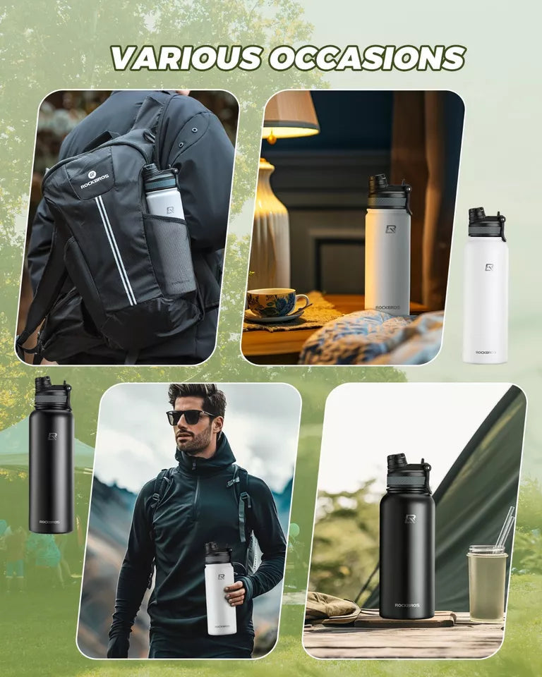 ROCKBROS Botella de Agua de Acero Inoxidable 550ml/650ml/1000ml/1200ml Termo Libre de BPA Botella de Bicicleta