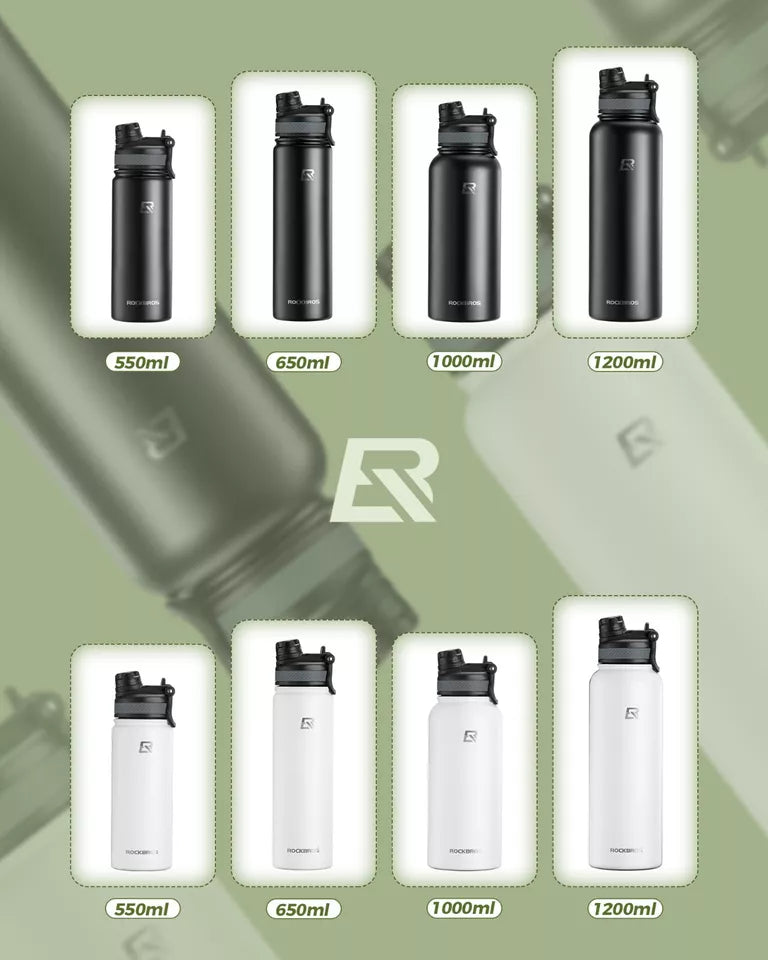ROCKBROS Botella de Agua de Acero Inoxidable 550ml/650ml/1000ml/1200ml Termo Libre de BPA Botella de Bicicleta