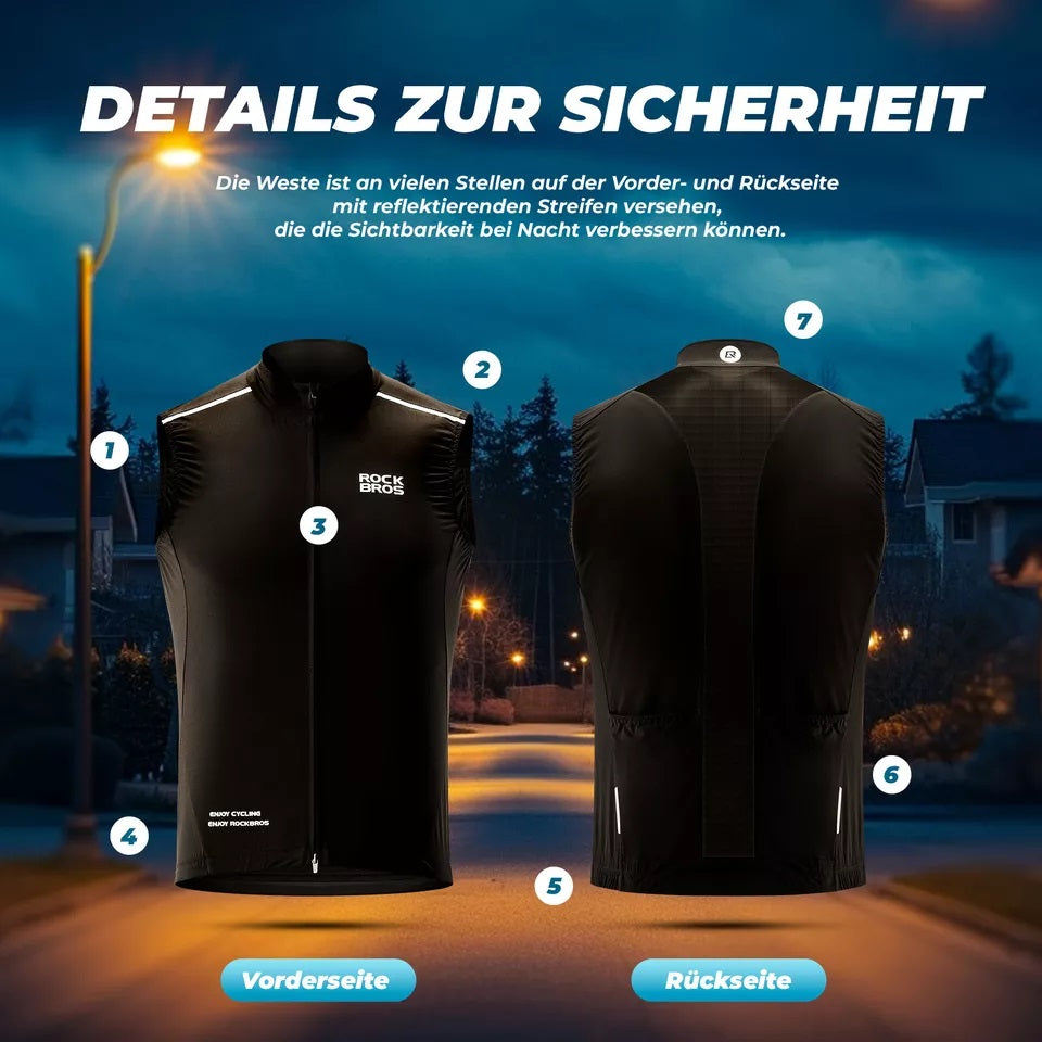 ROCKBROS-Chaleco cortavientos para deportes de ciclismo, chaleco de advertencia a prueba de viento, chaqueta sin mangas para bicicleta, chaleco softshell repelente al agua