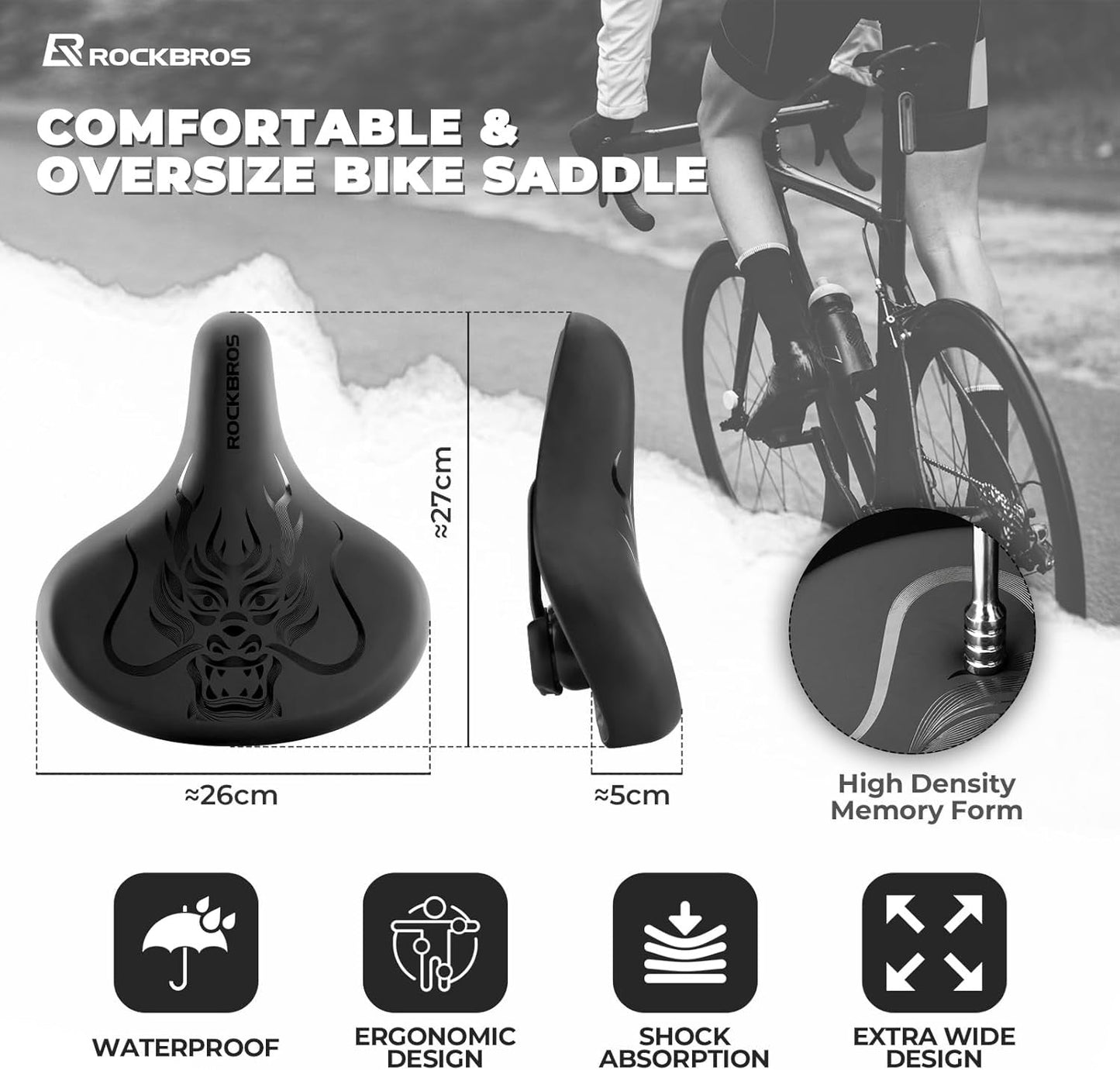 Sillín de bicicleta ROCKBROS cómodo sillín de bicicleta ergonómico ancho para bicicleta de carretera BMX MTB cómodo