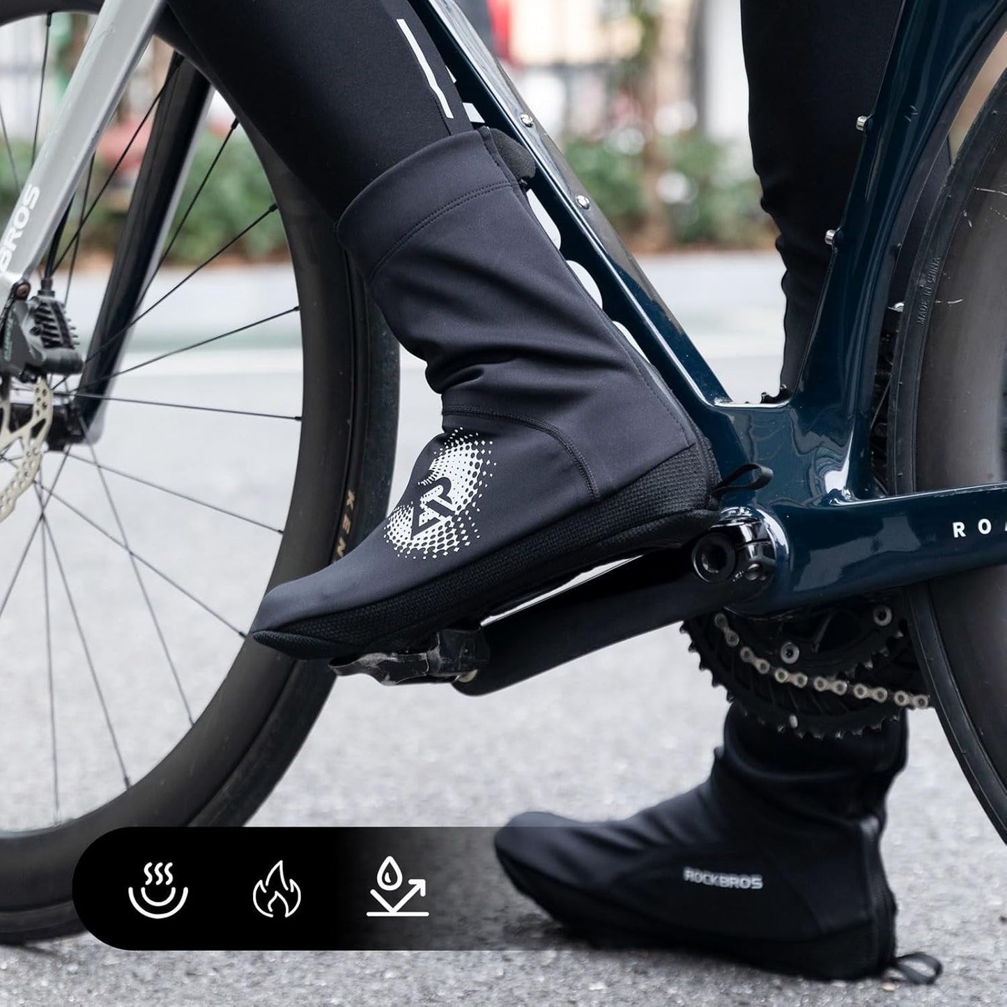 Cubrezapatos de bicicleta ROCKBROS LF1274 cubrezapatos cálidos, repelentes al agua, adecuados para temperaturas de -5 a 10 grados para bicicleta de carretera MTB