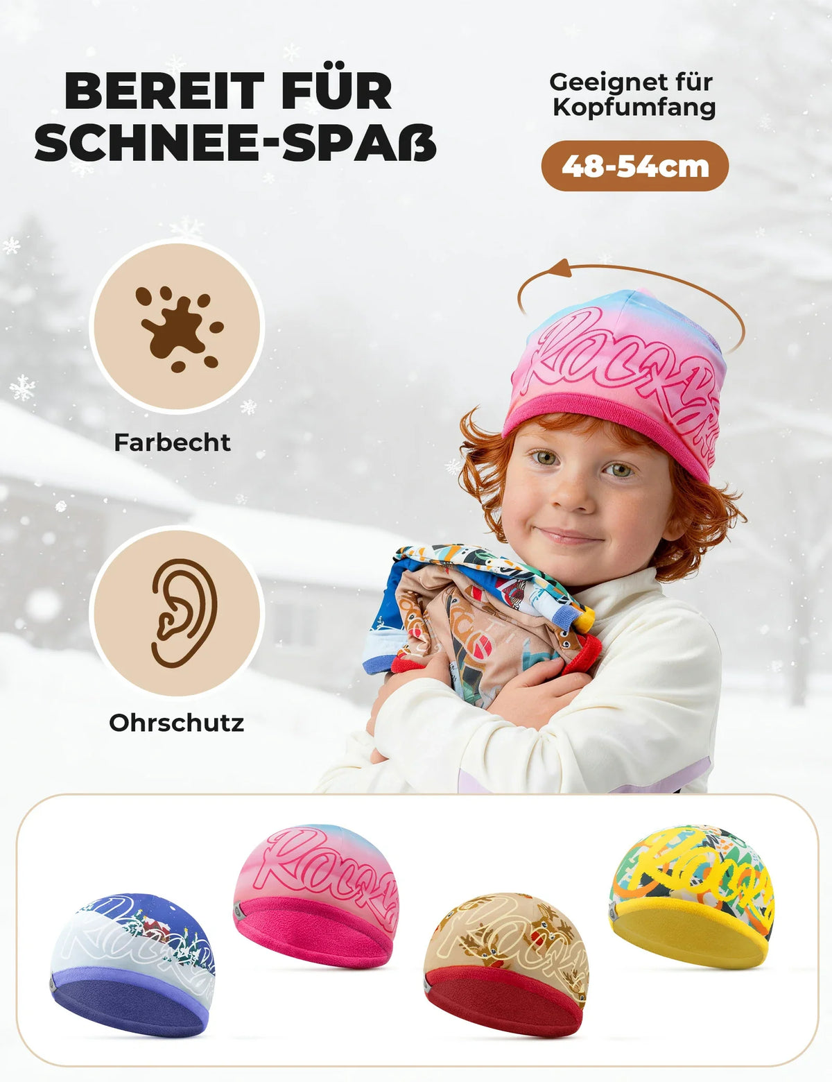 ROCKBROS Gorro reversible para niños Suave Elástico A prueba de viento 48-54cm