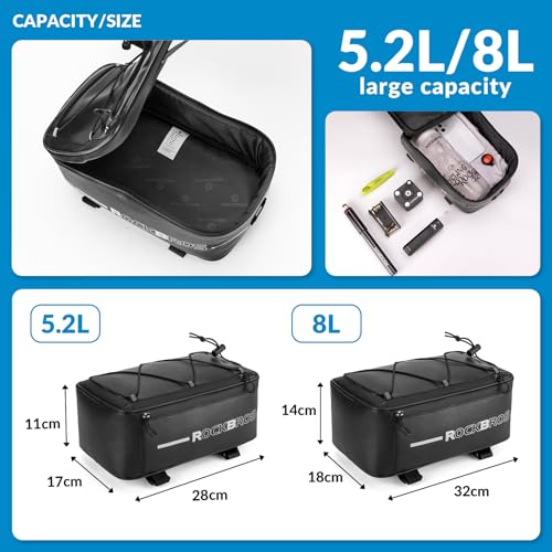 ROCKBROS Bolsa de portaequipajes de bicicleta Reflectante 5,2L-8L con protección contra lluvia