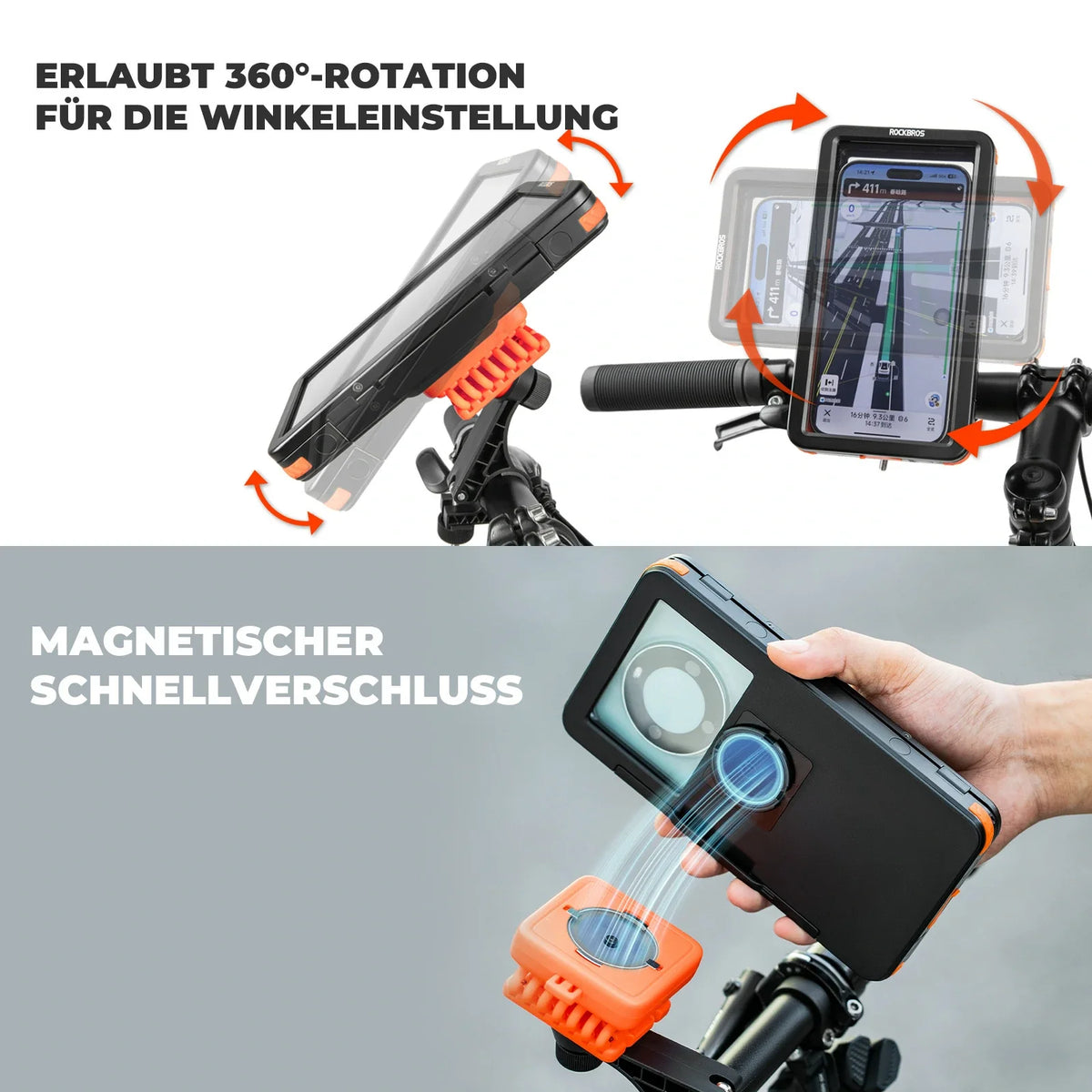 ROCKBROS Soporte de Móvil Magnético para Bicicleta, Smartphones de 4,7–6,9 Pulgadas, Soporte de Manillar 22,2–31,8 mm