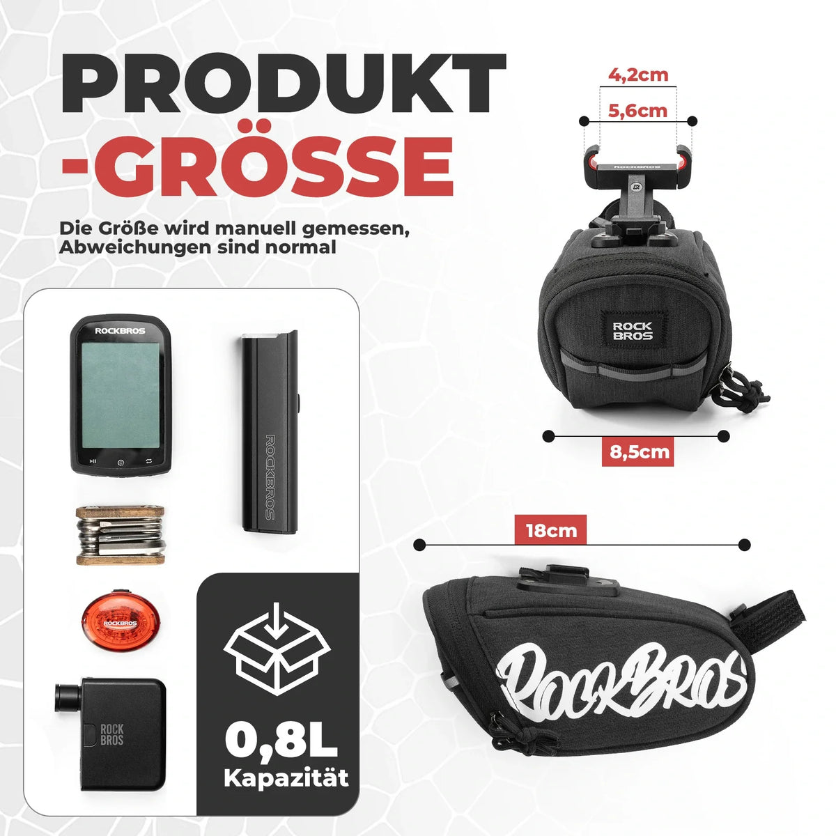 ROCKBROS Bolsa de sillín para bicicleta Bolsa de sillín portátil 0,8L