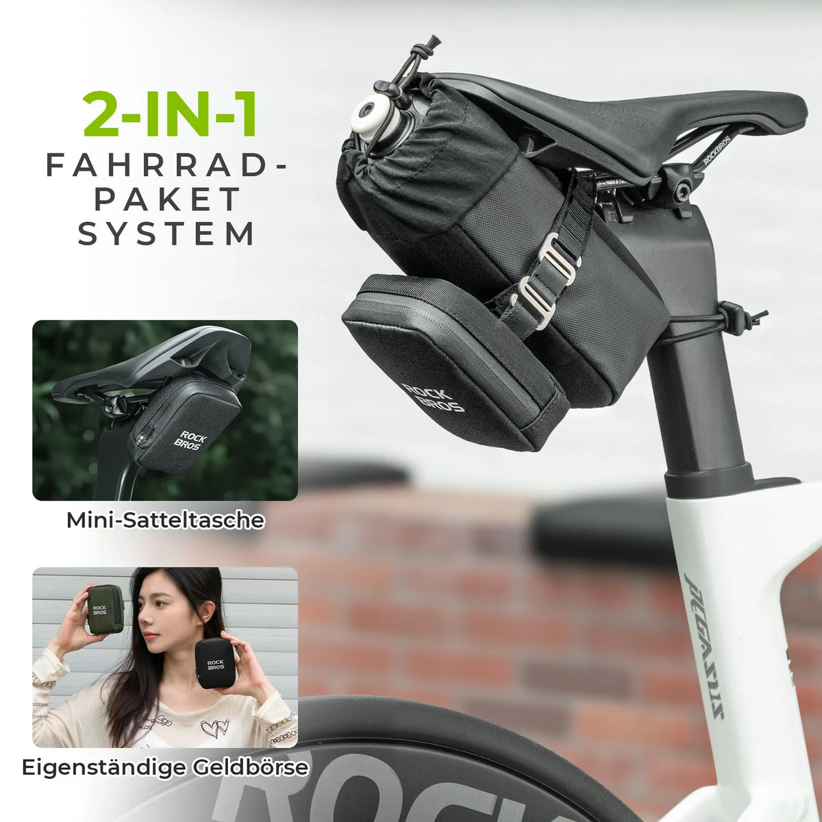 ROCKBROS Bolsa de sillín de bicicleta con portabotellas y 0,3L Mini Bolsa de sillín portátil