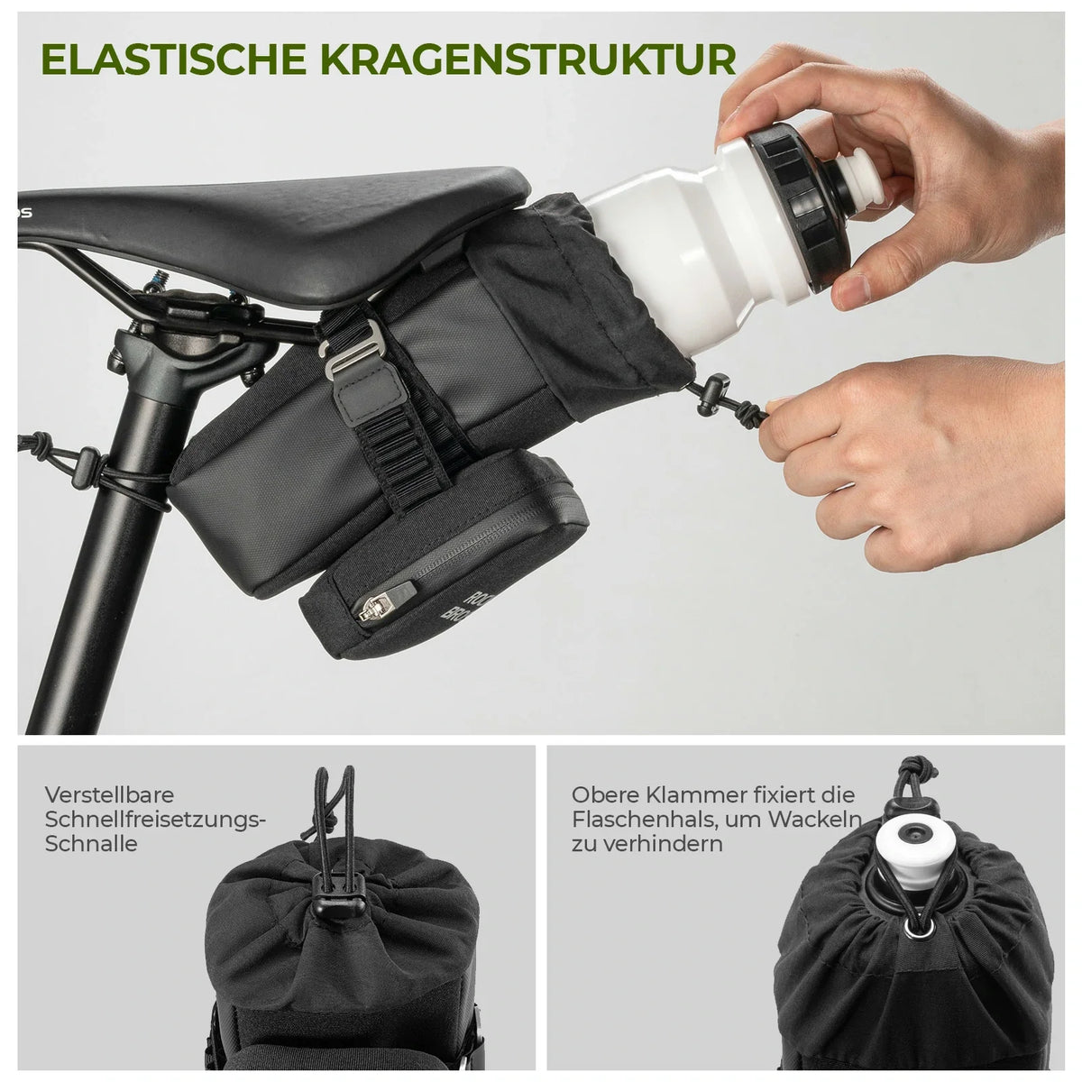 ROCKBROS Bolsa de sillín de bicicleta con portabotellas y 0,3L Mini Bolsa de sillín portátil