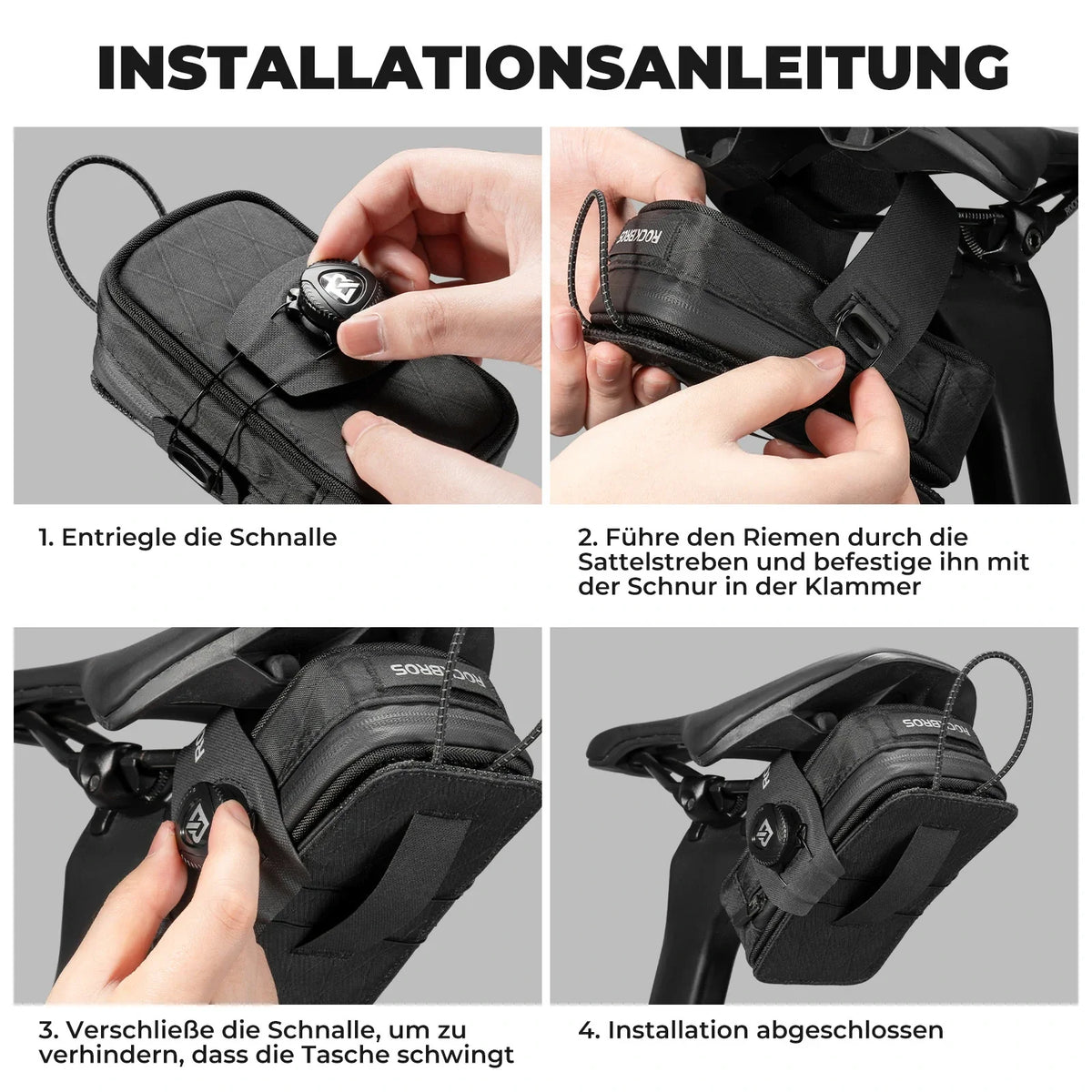 ROCKBROS Bolsa de sillín para bicicleta con sistema de cierre giratorio, impermeable y resistente a la rotura