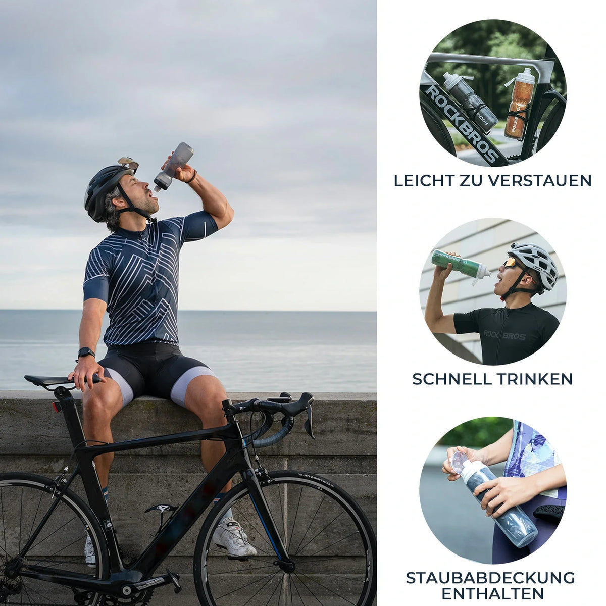 ROCKBROS Botella de Agua para Bicicleta 670ML Presionable