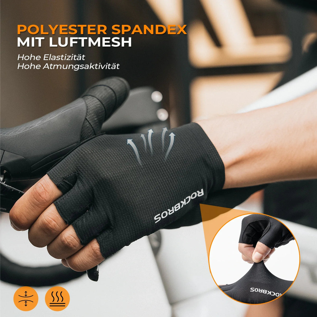 Guantes de ciclismo ROCKBROS de medio dedo con acolchado SBR amortiguador - S396