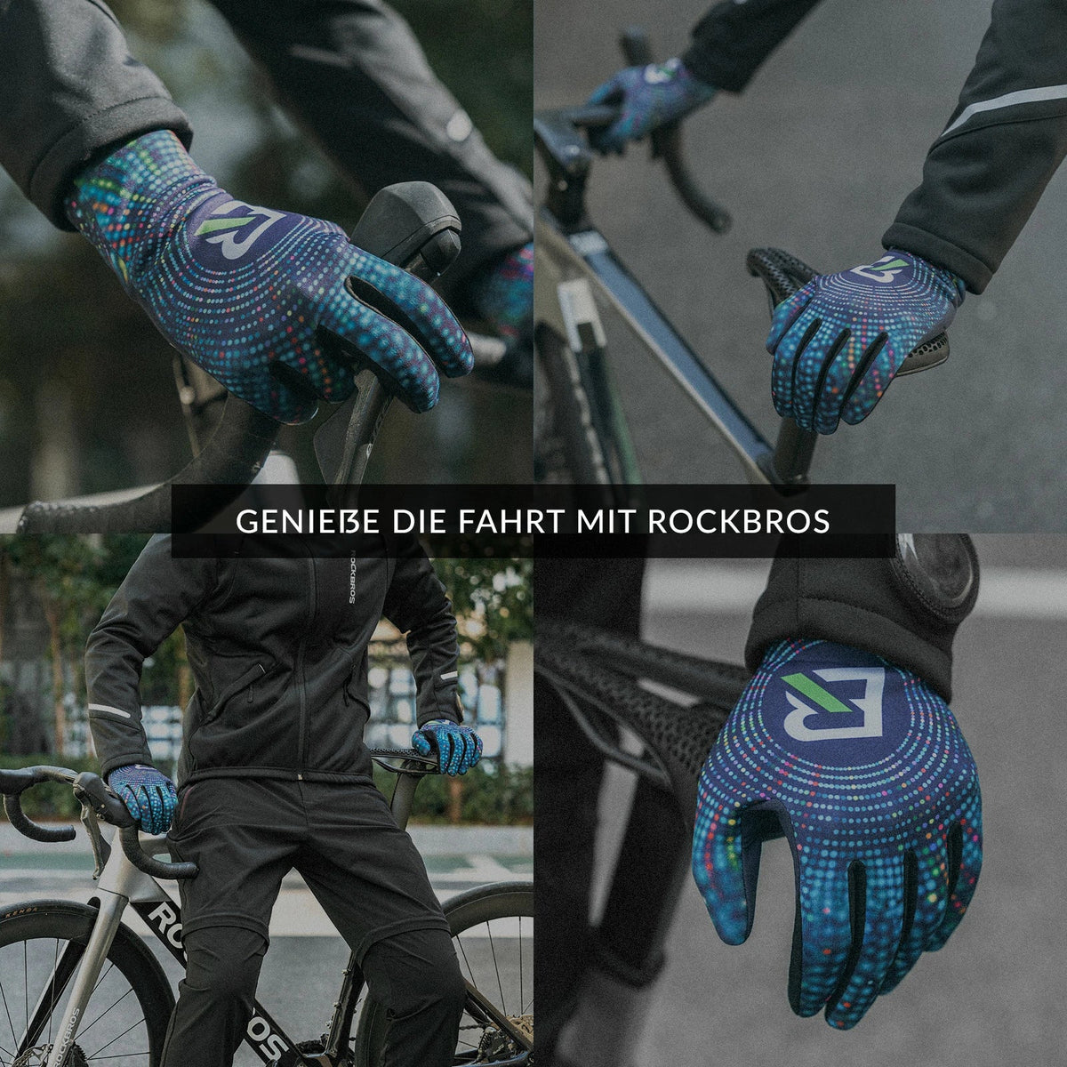 ROCKBROS Guantes de bicicleta otoño e invierno guantes de dedo completo elásticos antideslizantes