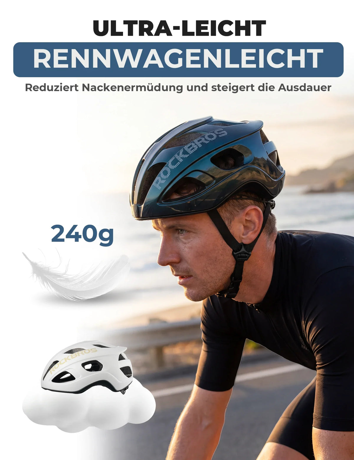 ROCKBROS Casco de bicicleta 58-62cm Ultraligero 240g Antibacteriano