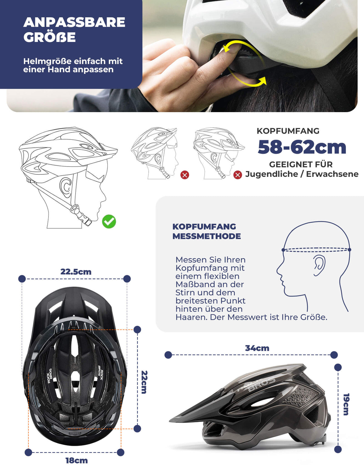 ROCKBROS Casco de bicicleta con sistema de ventilación Ajustable y Ligero