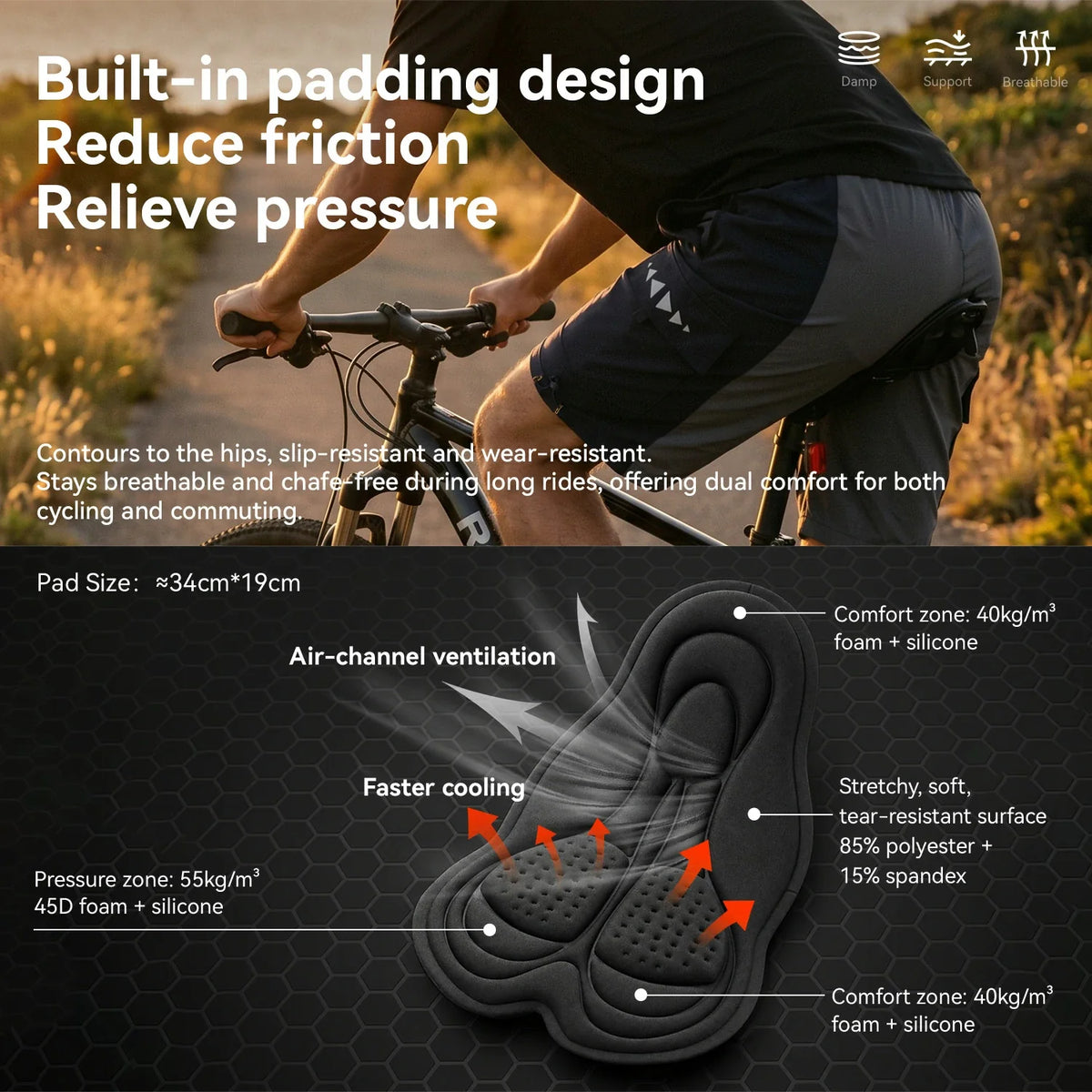Pantalón de ciclismo ROCKBROS para hombre con acolchado integrado