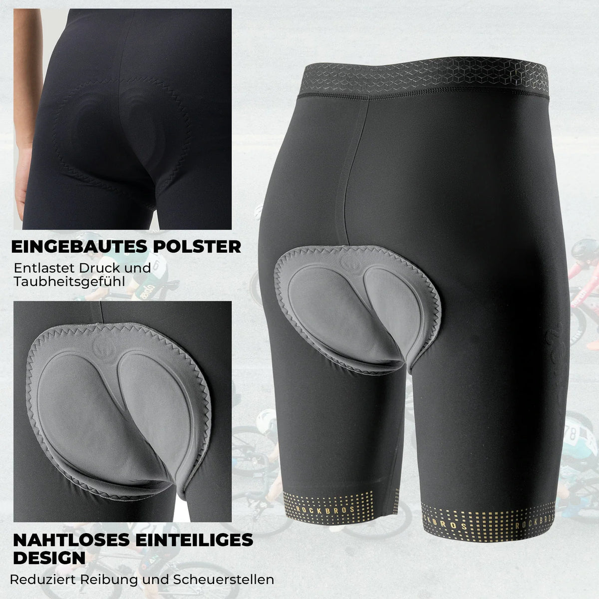 ROCKBROS Culotte Corta de Ciclismo Hombre, Acolchada con Corte 3D Culotte de Ciclismo