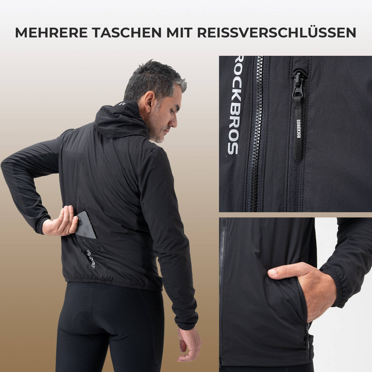 ROCKBROS Chaqueta de Ciclismo para Hombre Cálida A prueba de Viento Repelente al Agua Con Fleece Reflectante