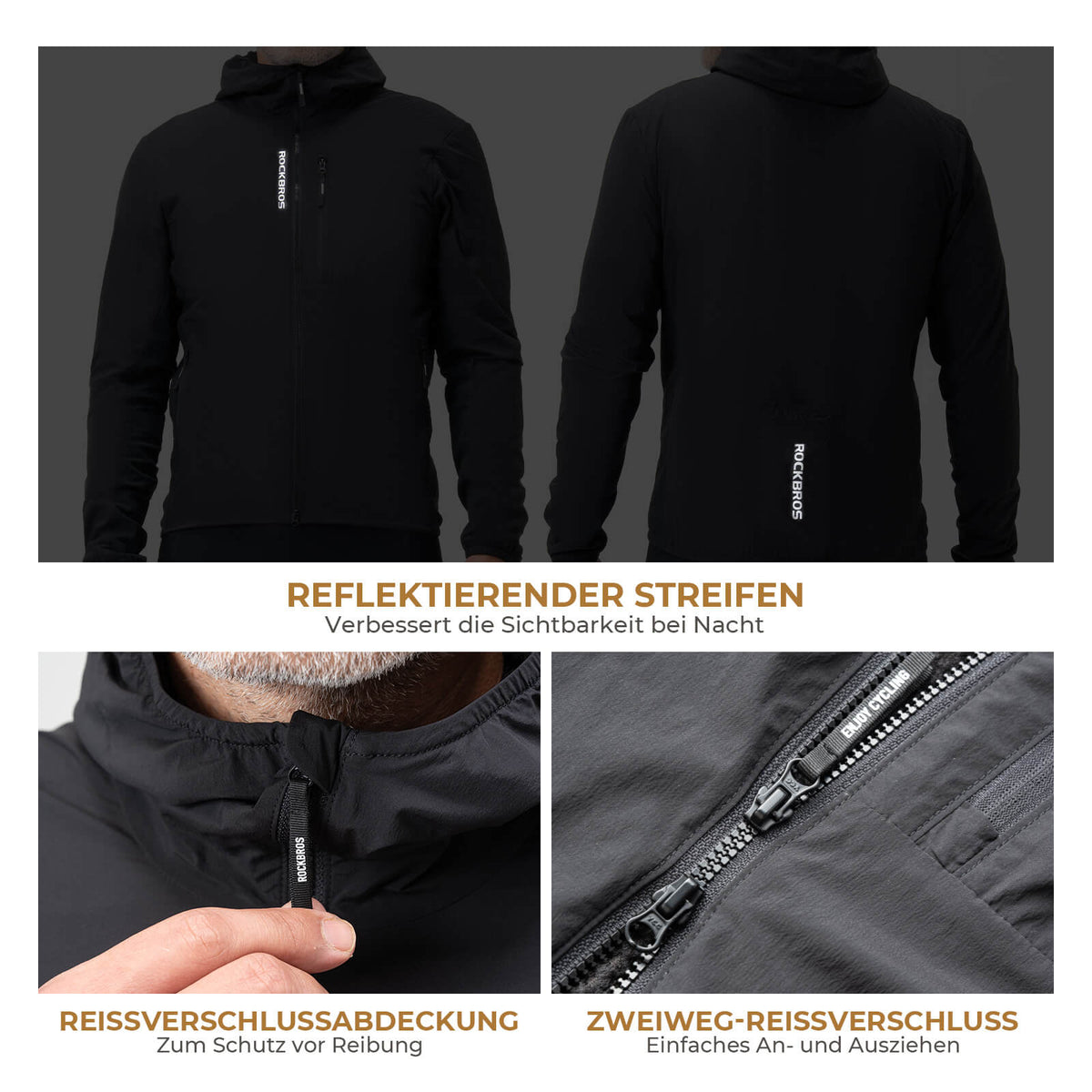 ROCKBROS Chaqueta de Ciclismo para Hombre Cálida A prueba de Viento Repelente al Agua Con Fleece Reflectante