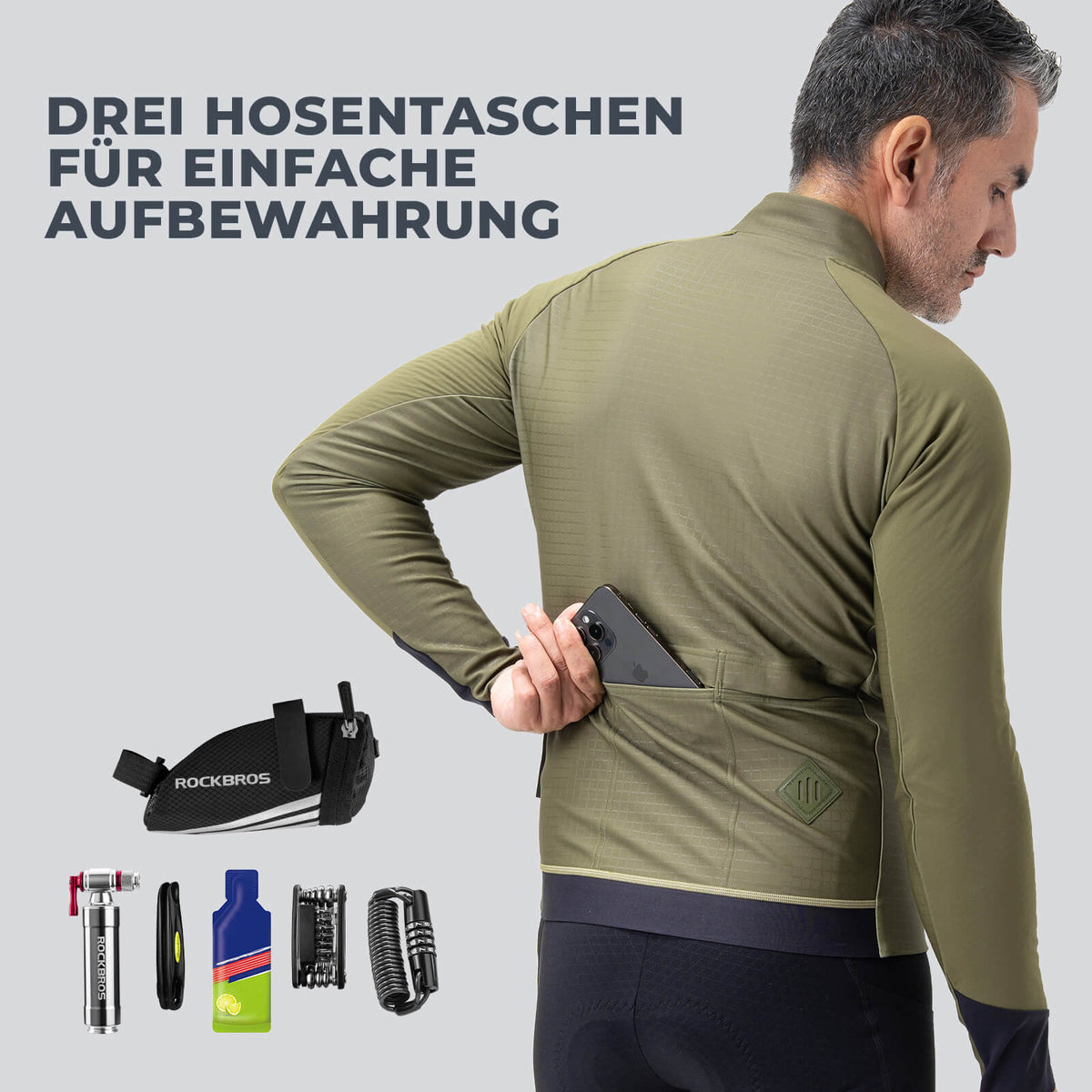 ROCKBROS Chaqueta de ciclismo con elementos reflectantes Transpirable y práctica para hombre