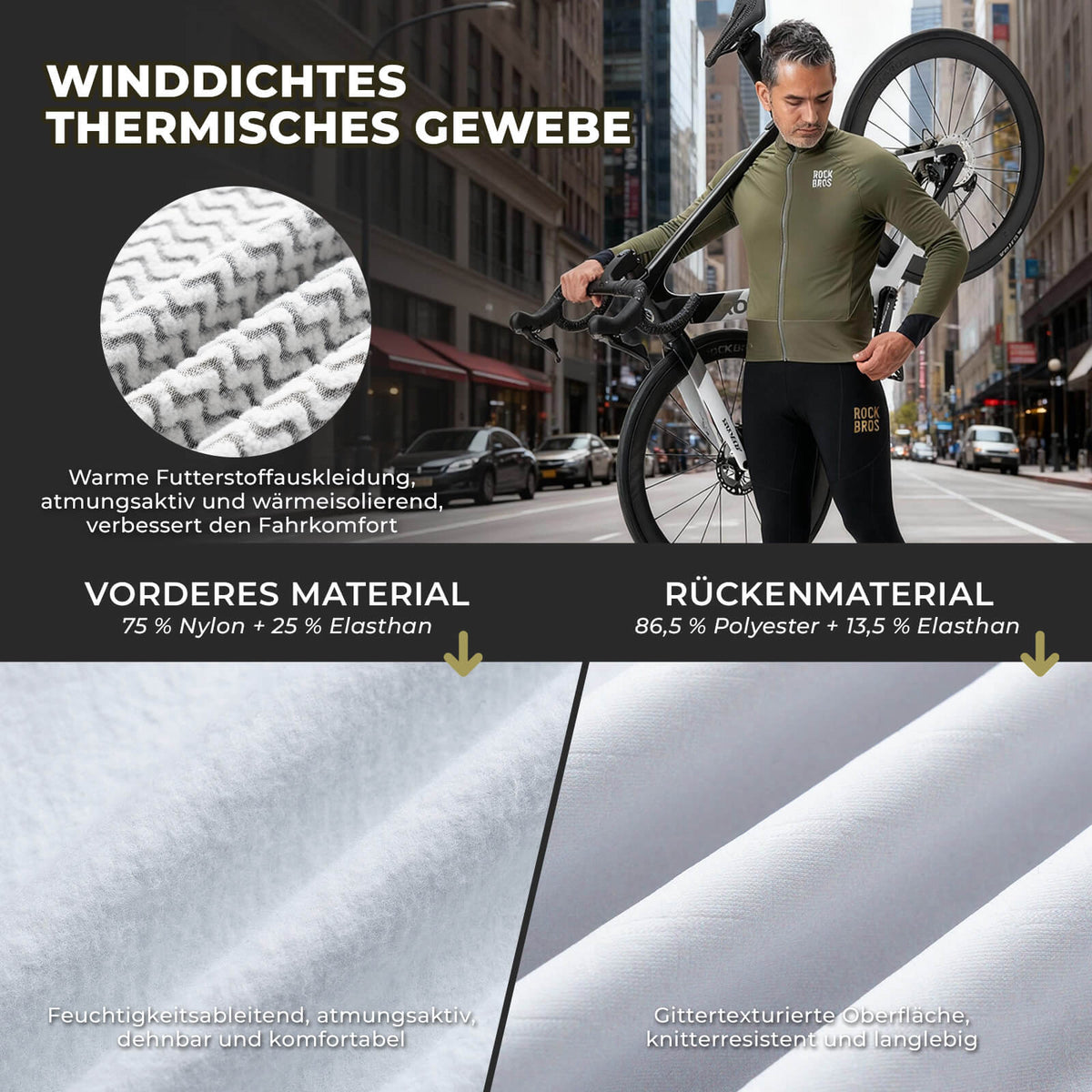 ROCKBROS Chaqueta de ciclismo con elementos reflectantes Transpirable y práctica para hombre