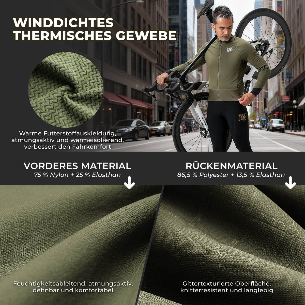 ROCKBROS Chaqueta de ciclismo con elementos reflectantes Transpirable y práctica para hombre