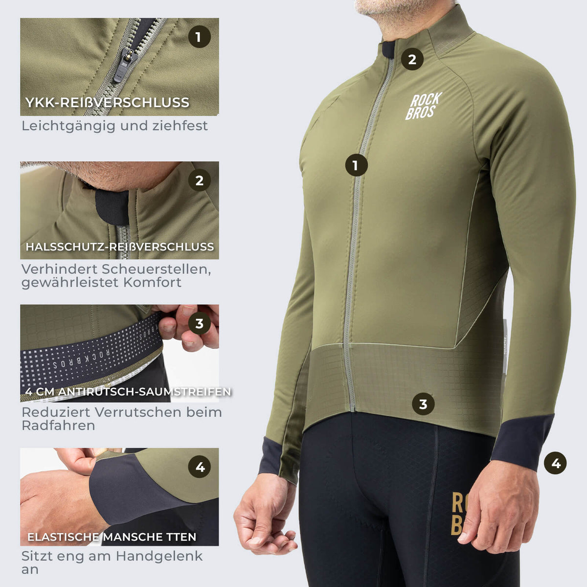 ROCKBROS Chaqueta de ciclismo con elementos reflectantes Transpirable y práctica para hombre