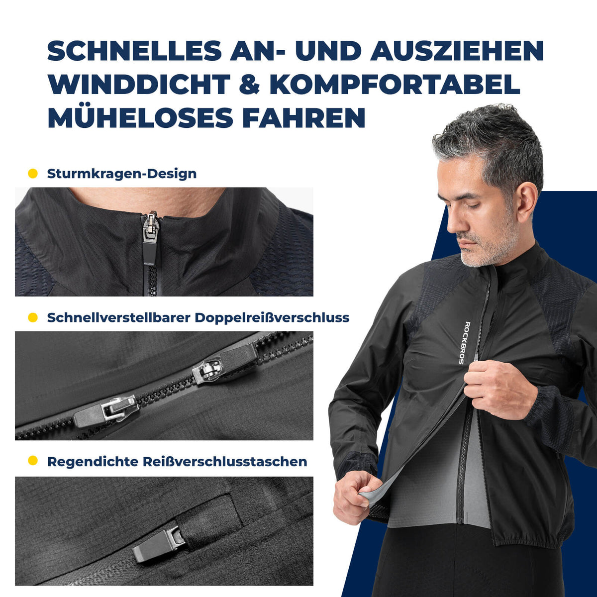 ROCKBROS Chaqueta de bicicleta impermeable transpirable - Cortavientos y Reflectante Hombre
