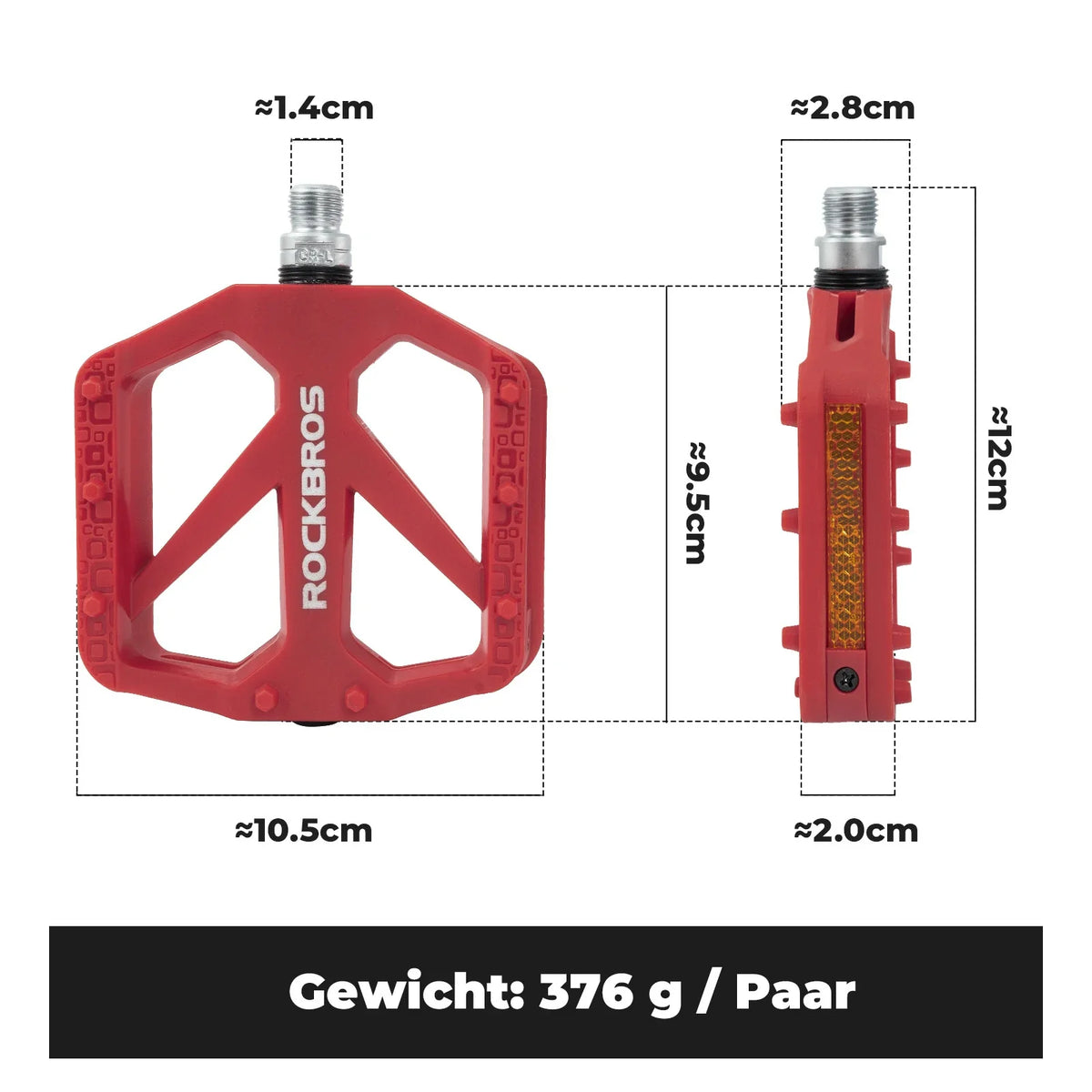 Pedales de bicicleta ROCKBROS de nailon con reflectores, plataforma ligera y ancha antideslizante