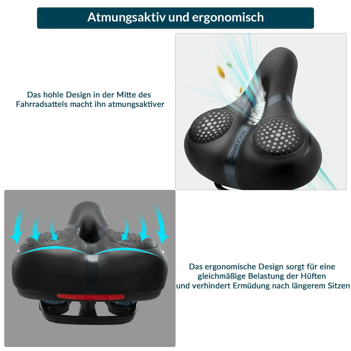 ROCKBROS Asiento de bicicleta con Memory-Foam, Cómodo y Alivio de Presión