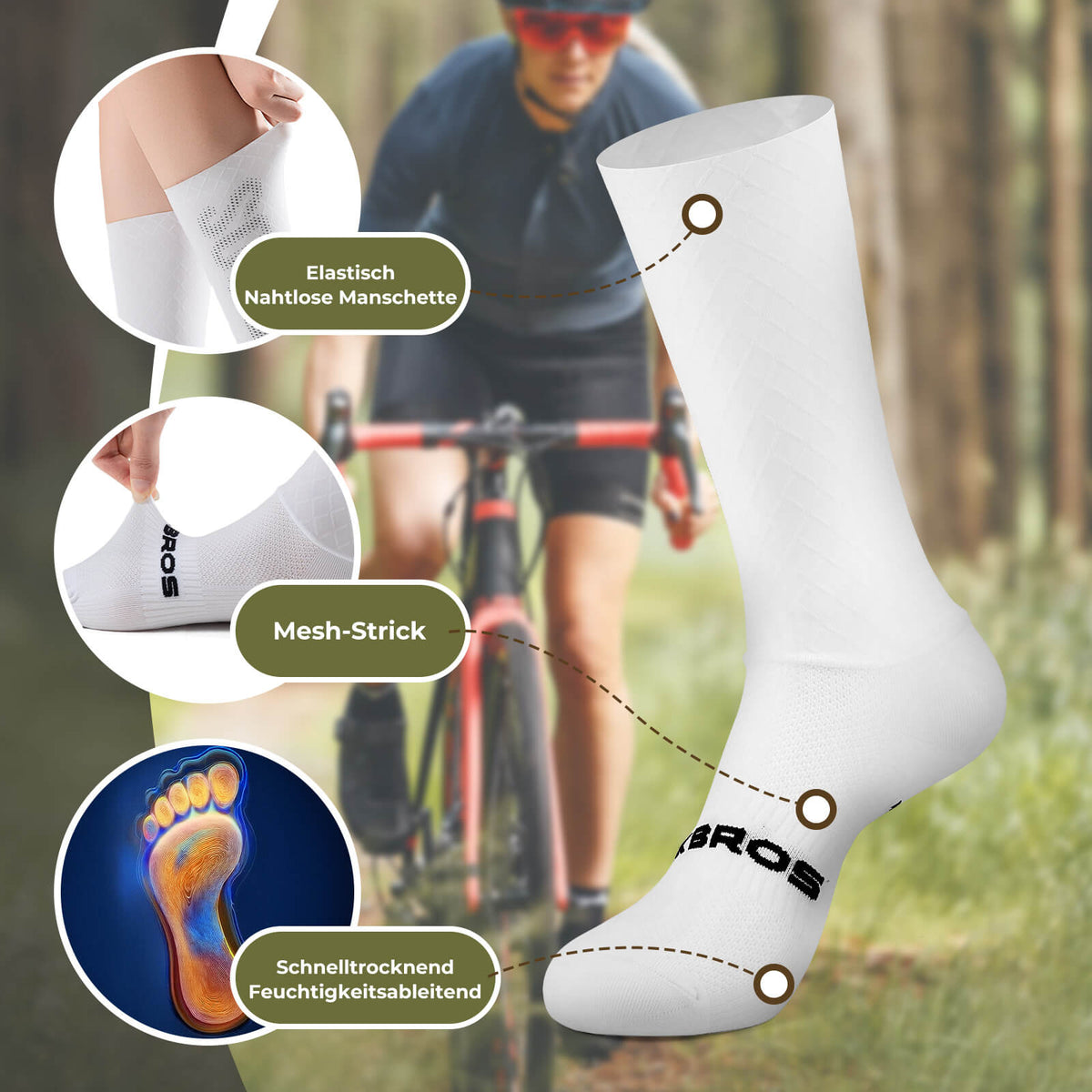 ROCKBROS Calcetines de ciclismo transpirables de compresión