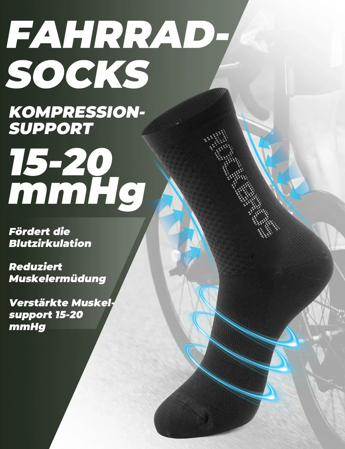 ROCKBROS Calcetines de ciclismo con logo reflectante, pack de dos pares