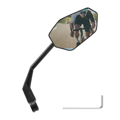 Espejo de bicicleta ROCKBROS, Ajustable 360° Sin Deslumbramiento, Espejo Retrovisor Convexo con Cristal HD Irrompible