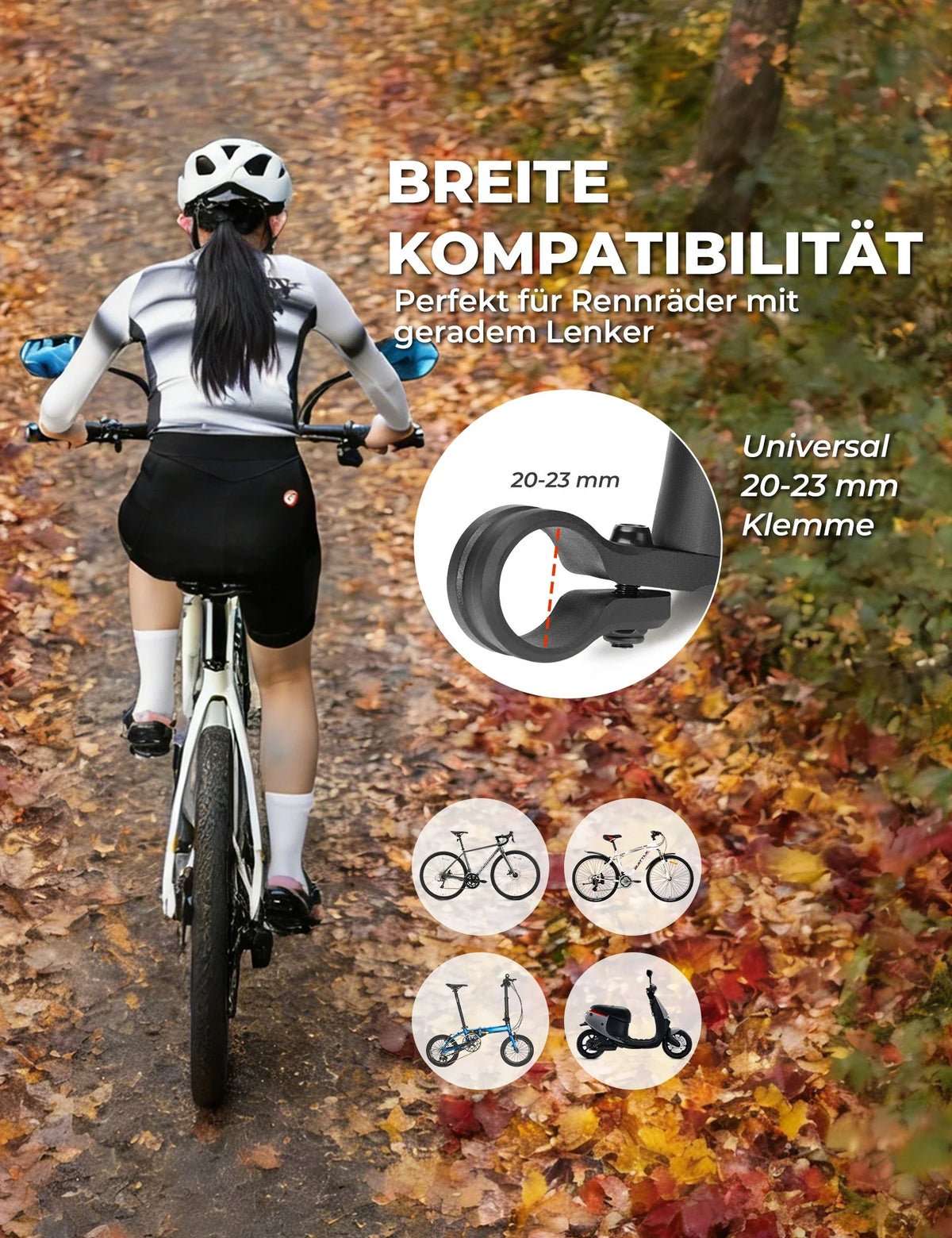 Espejo de bicicleta ROCKBROS, Ajustable 360° Sin Deslumbramiento, Espejo Retrovisor Convexo con Cristal HD Irrompible