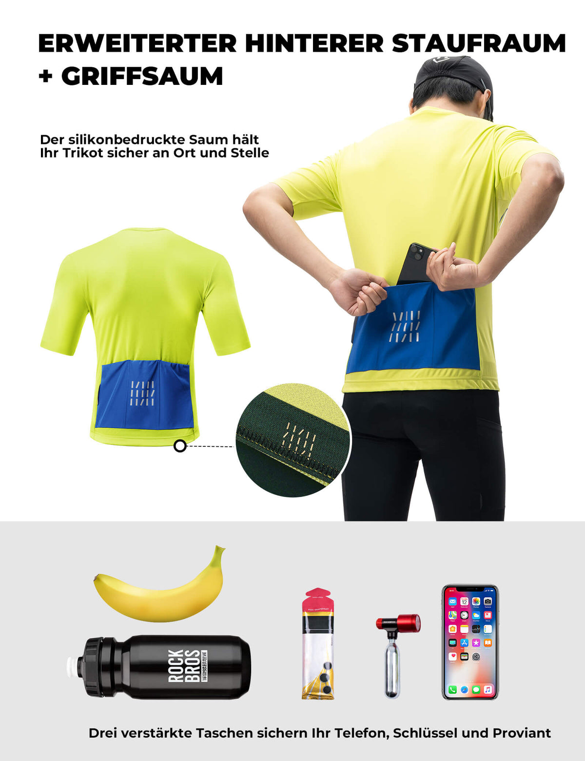 ROCKBROS Maillot de Ciclismo de Manga Corta para Hombre Transpirable y de Secado Rápido Jersey Reflejante