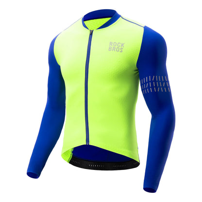 ROCKBROS Maillot de Ciclismo Manga Larga Hombre Invierno Cálido Fleece Jersey de Bici Transpirable Elástico Con 3 Bolsillos y Reflejante