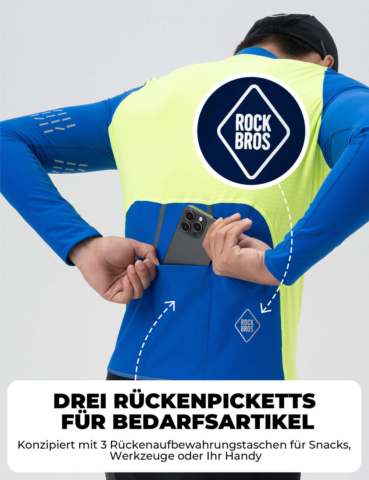 ROCKBROS Maillot de Ciclismo Manga Larga Hombre Invierno Cálido Fleece Jersey de Bici Transpirable Elástico Con 3 Bolsillos y Reflejante