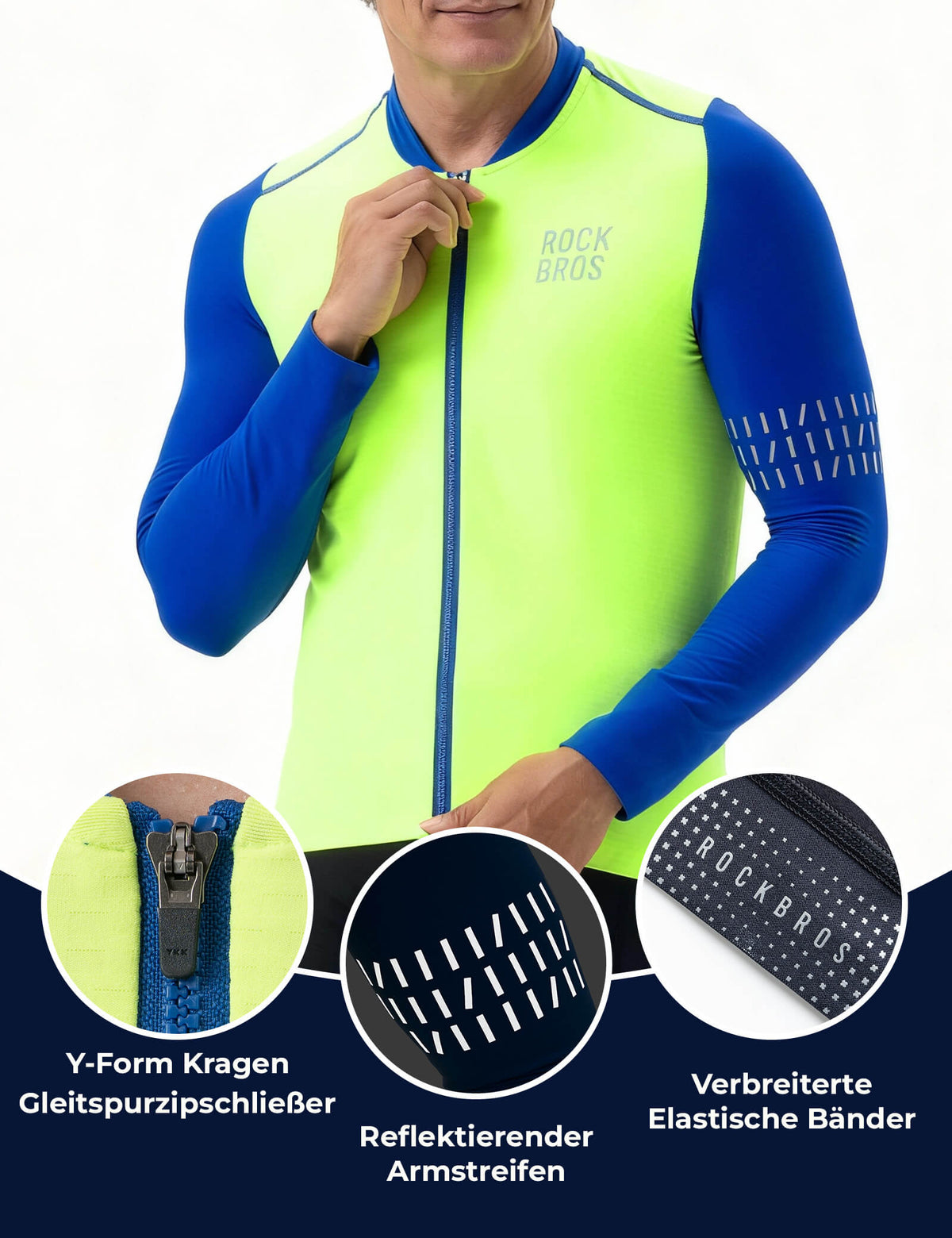 ROCKBROS Maillot de Ciclismo Manga Larga Hombre Invierno Cálido Fleece Jersey de Bici Transpirable Elástico Con 3 Bolsillos y Reflejante