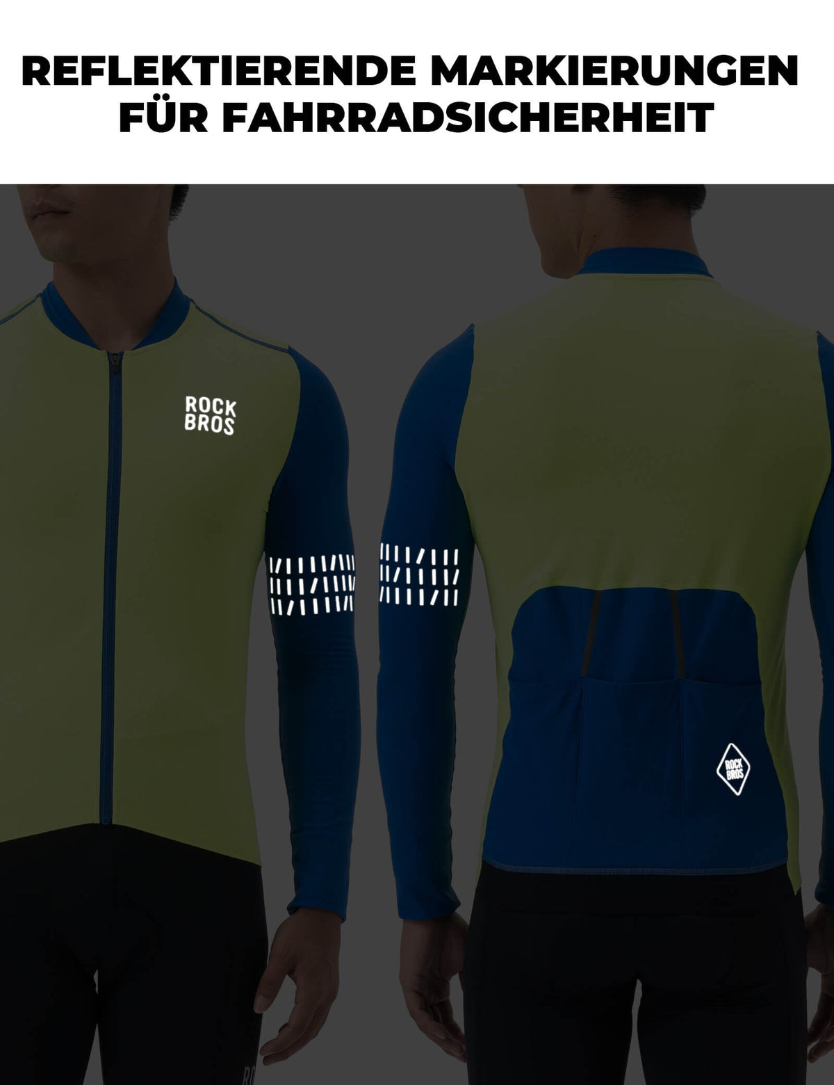 ROCKBROS Maillot de Ciclismo Manga Larga Hombre Invierno Cálido Fleece Jersey de Bici Transpirable Elástico Con 3 Bolsillos y Reflejante
