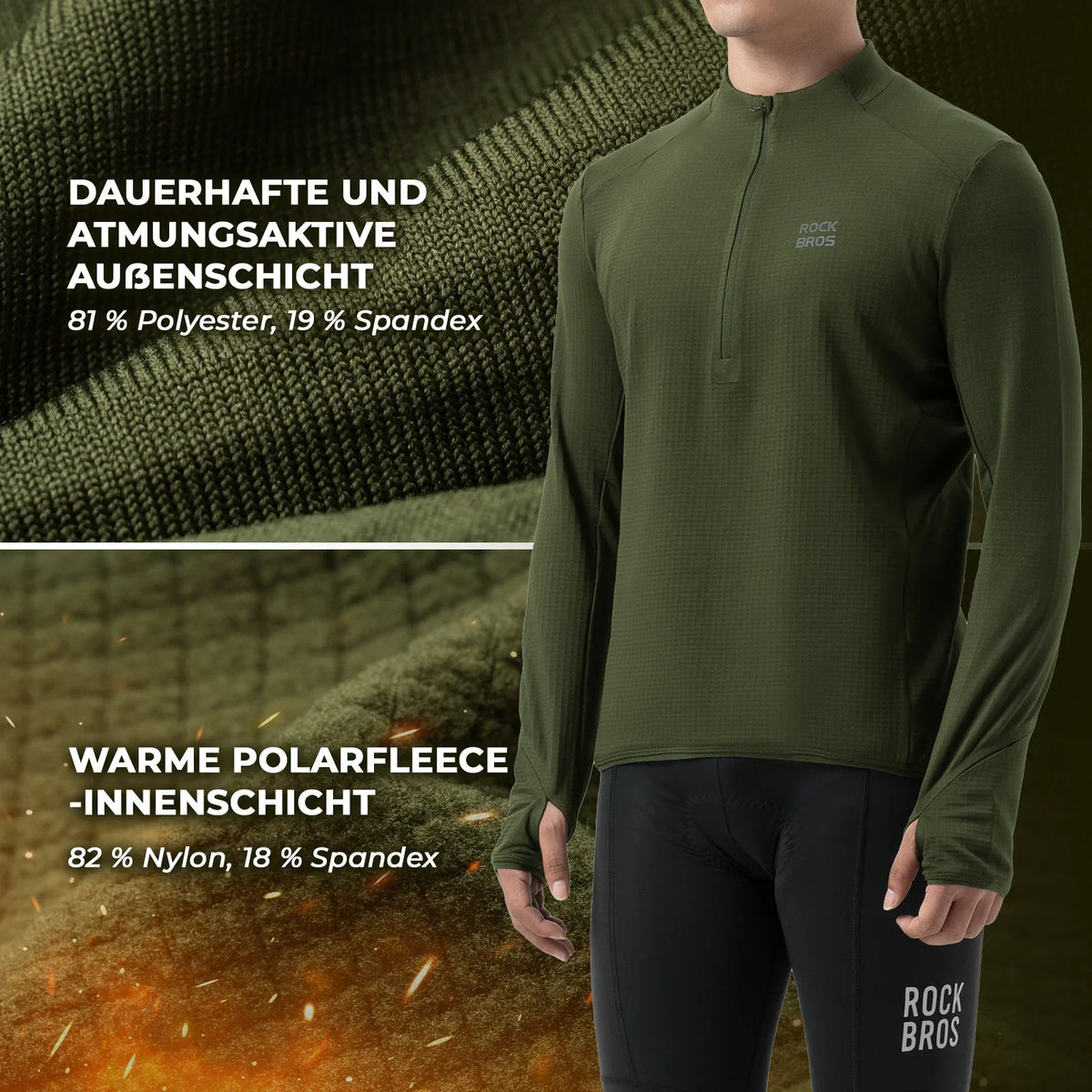 ROCKBROS Maillot de Ciclismo Camiseta de Ciclismo Manga Larga Hombre Invierno Cálida Fleece Secado Rápido Transpirable