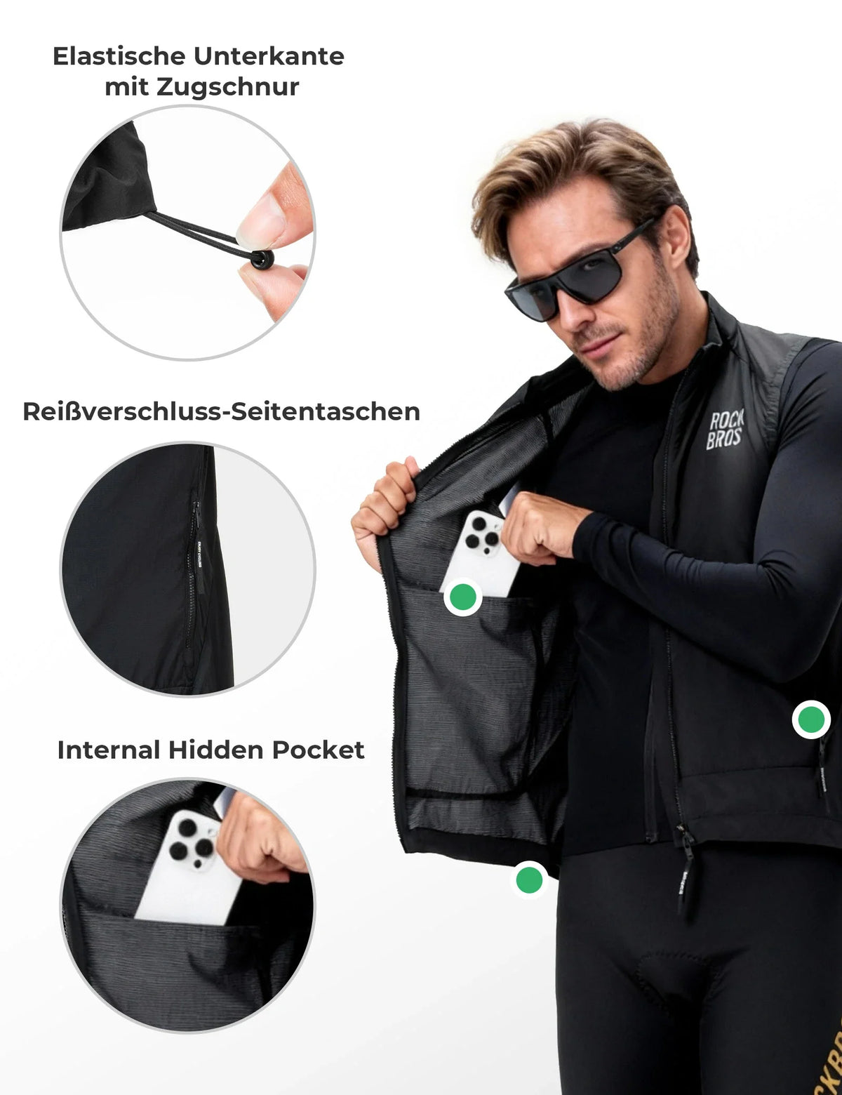 ROCKBROS Chaleco de Ciclismo Cortaviento Ligero Transpirable de Secado Rápido, Plegable Chaleco de Bici